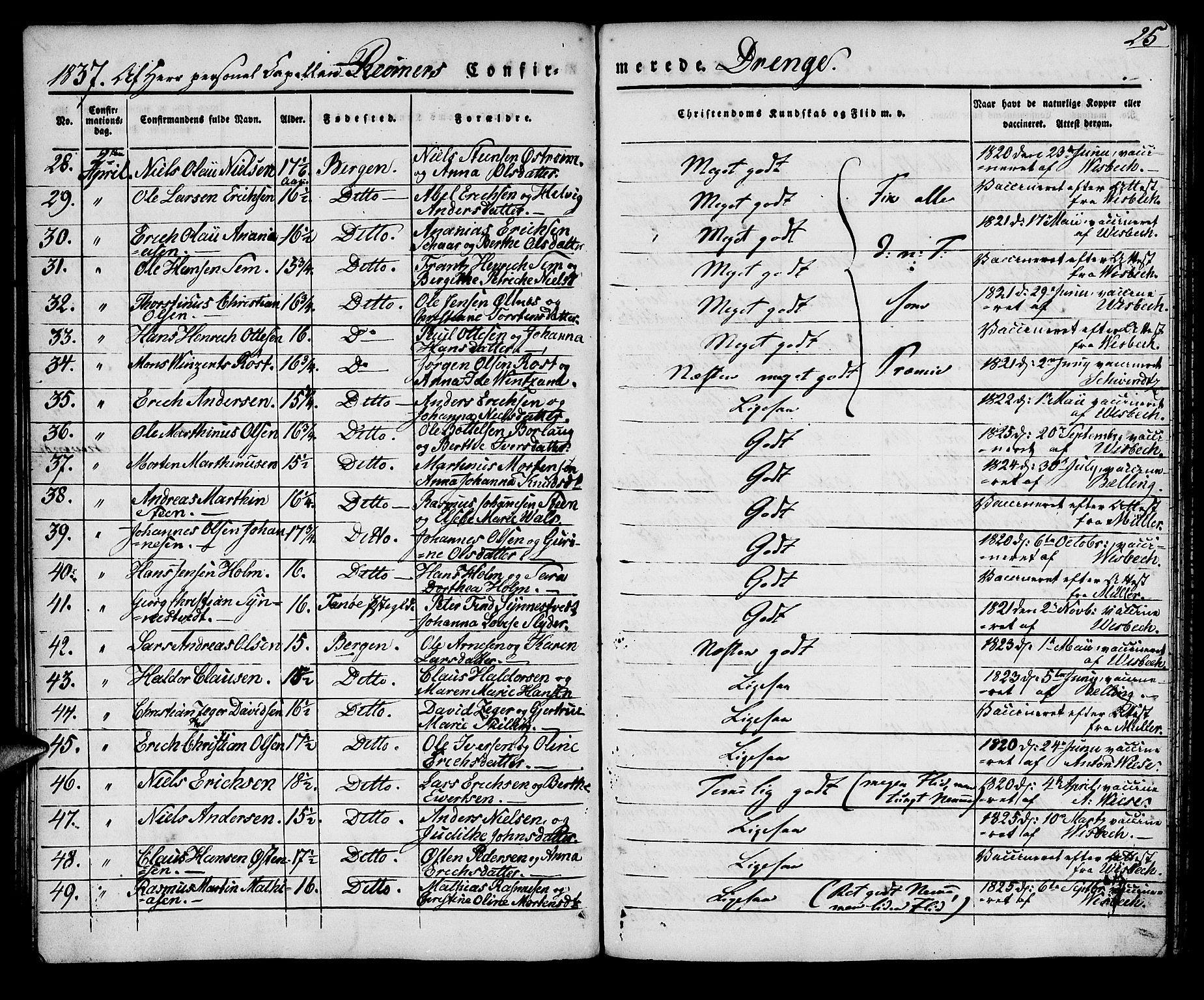 Domkirken sokneprestembete, AV/SAB-A-74801/H/Haa/L0026: Parish register (official) no. C 1, 1834-1840, p. 25