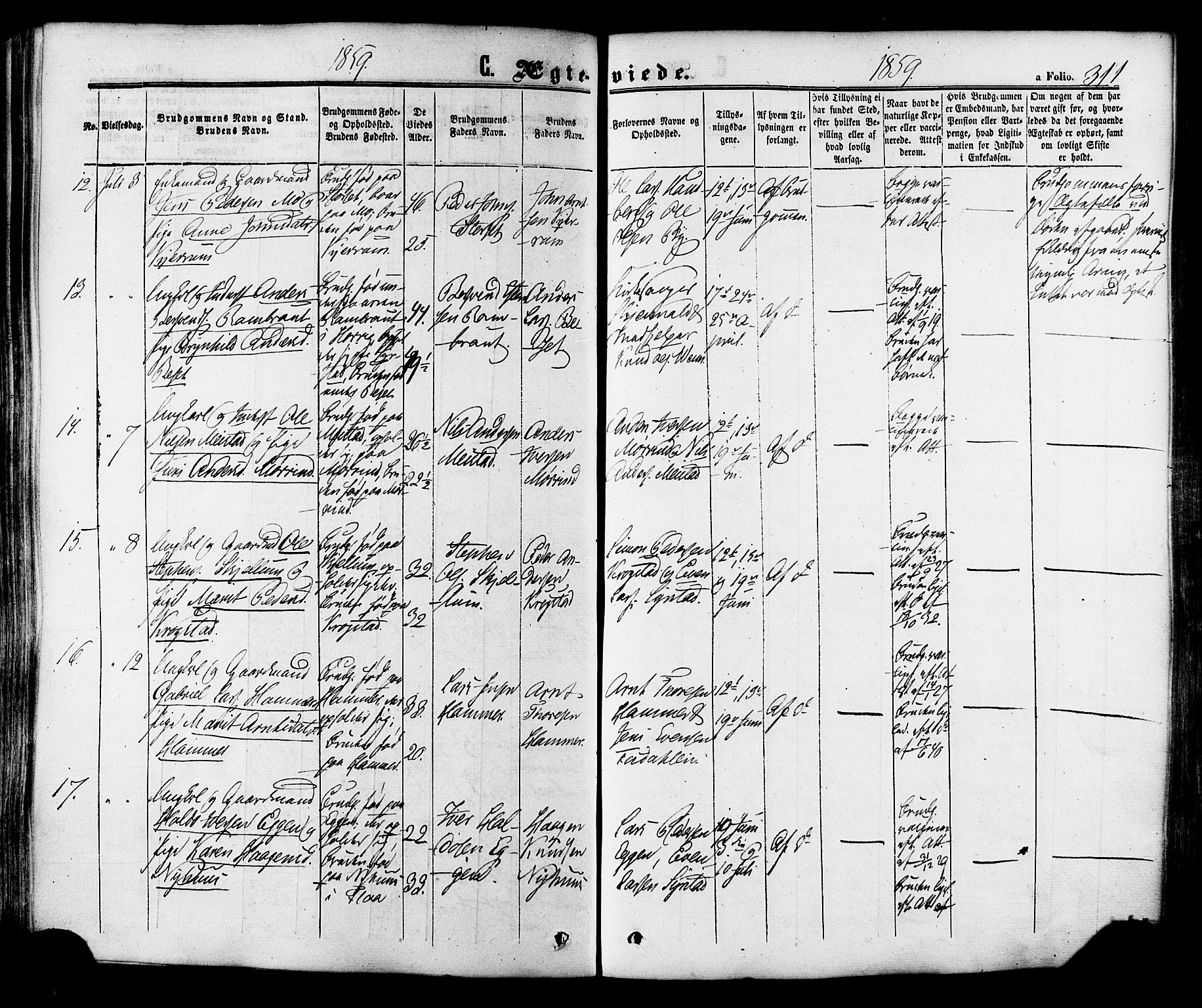 Ministerialprotokoller, klokkerbøker og fødselsregistre - Sør-Trøndelag, SAT/A-1456/665/L0772: Parish register (official) no. 665A07, 1856-1878, p. 311