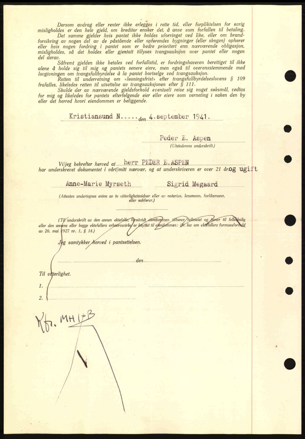 Nordmøre sorenskriveri, AV/SAT-A-4132/1/2/2Ca: Mortgage book no. B88, 1941-1942, Diary no: : 2105/1941