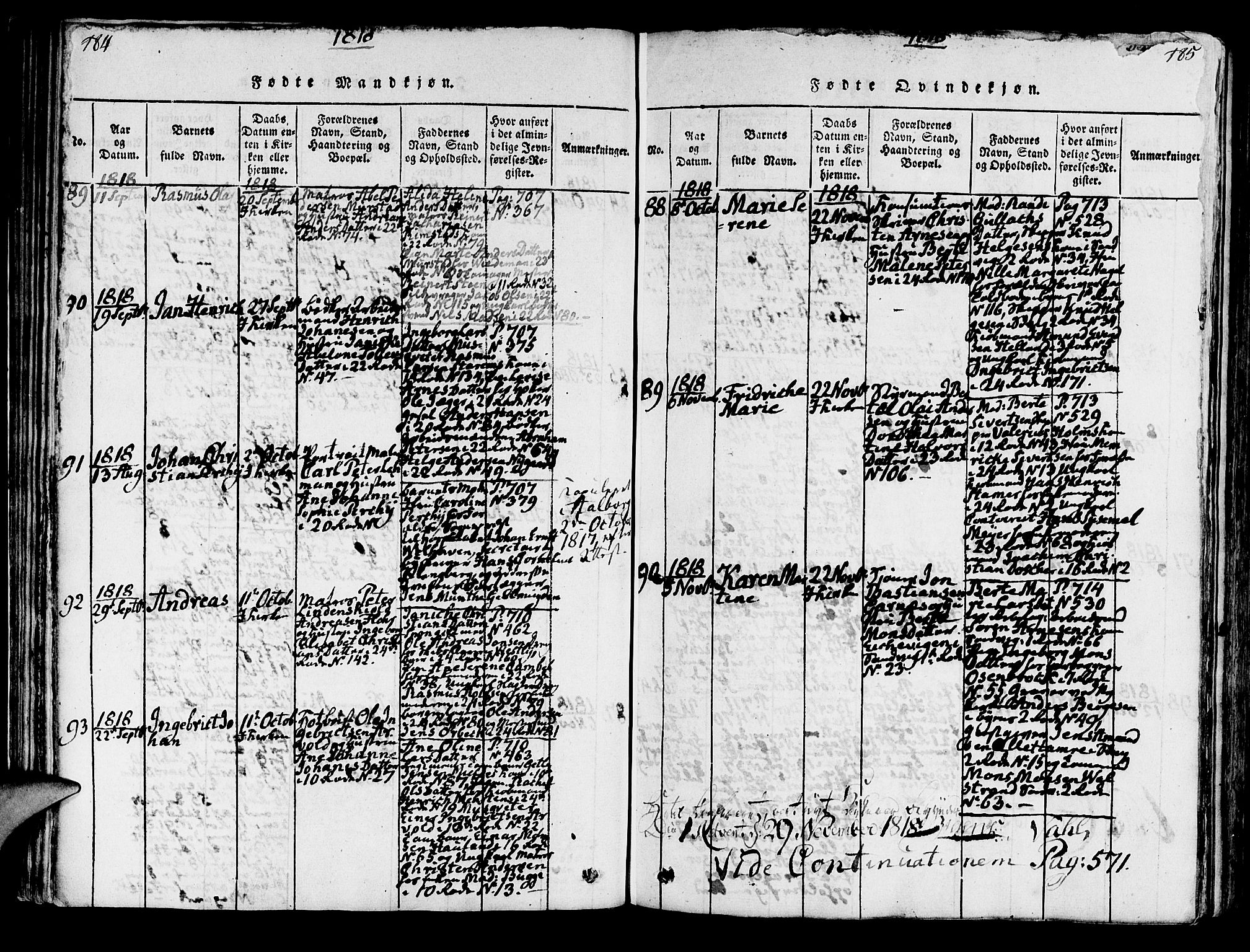 Korskirken sokneprestembete, AV/SAB-A-76101/H/Hab: Parish register (copy) no. A 1b, 1815-1821, p. 184-185