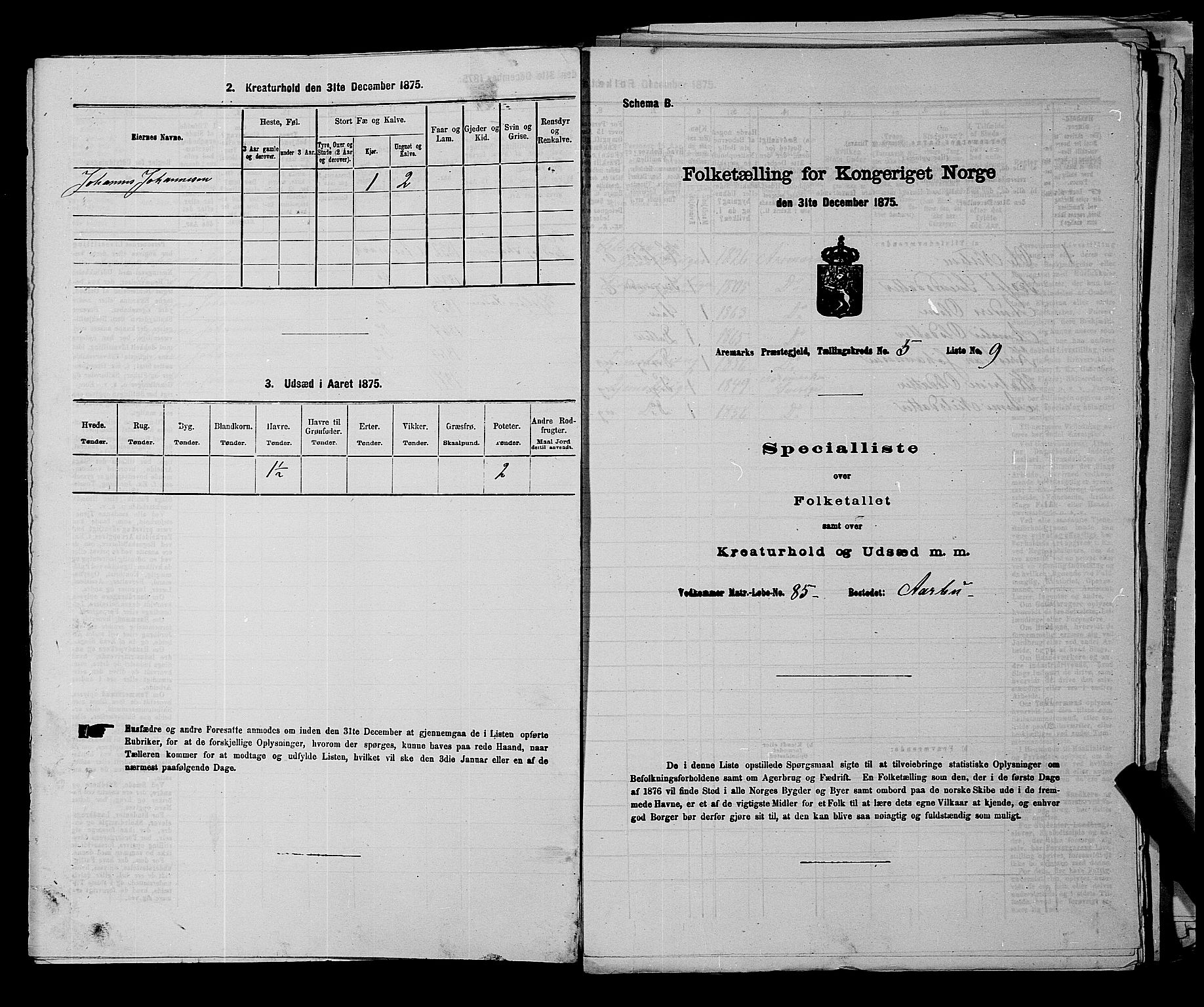 RA, 1875 census for 0118P Aremark, 1875, p. 661