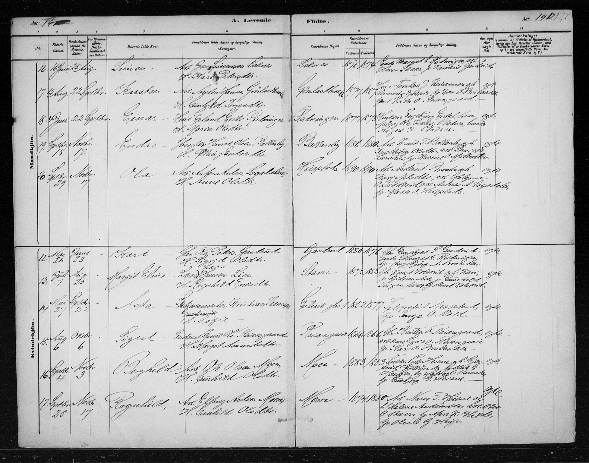 Nes kirkebøker, AV/SAKO-A-236/F/Fa/L0012: Parish register (official) no. 12, 1881-1917, p. 127