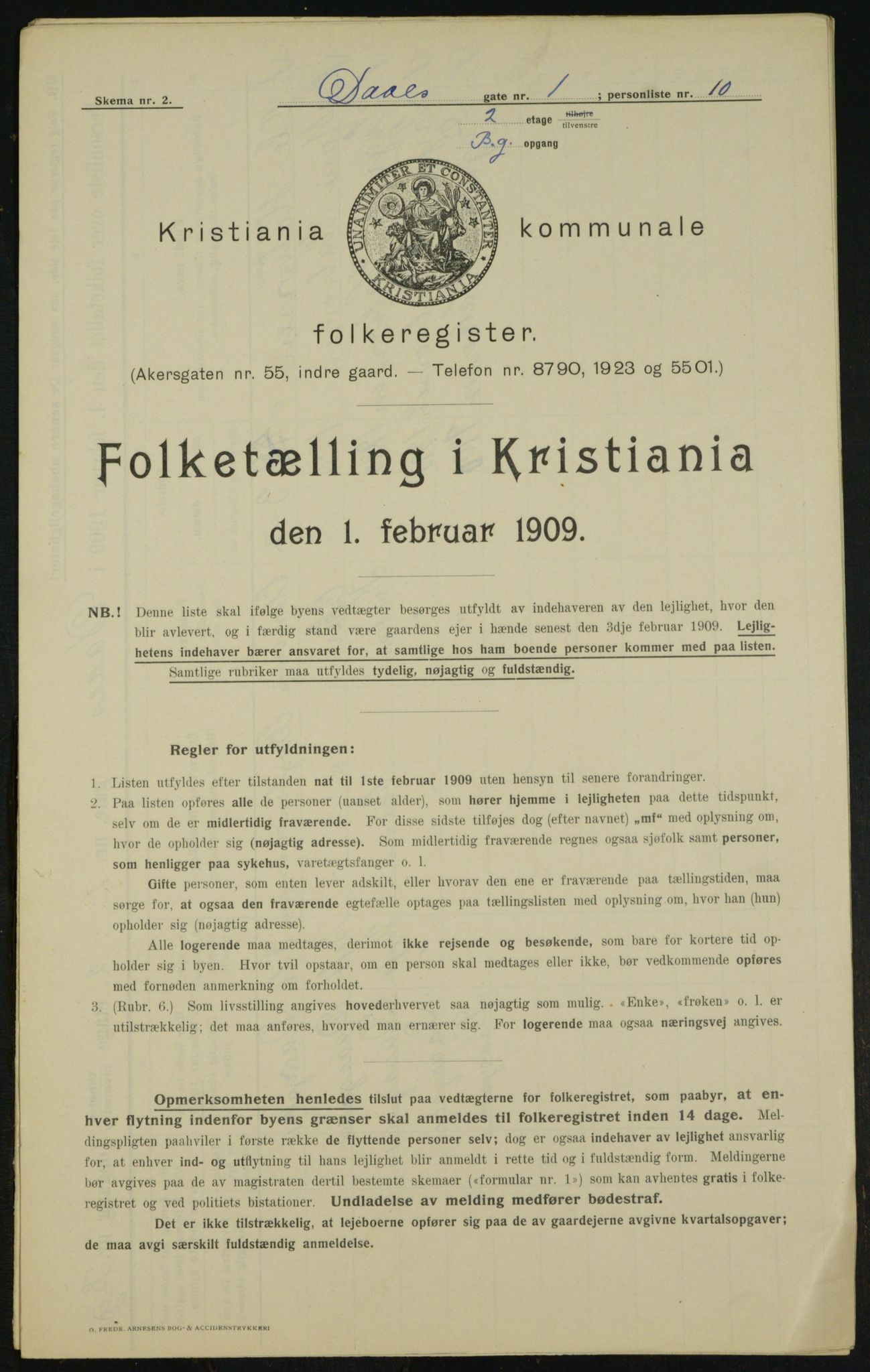 OBA, Municipal Census 1909 for Kristiania, 1909, p. 16302