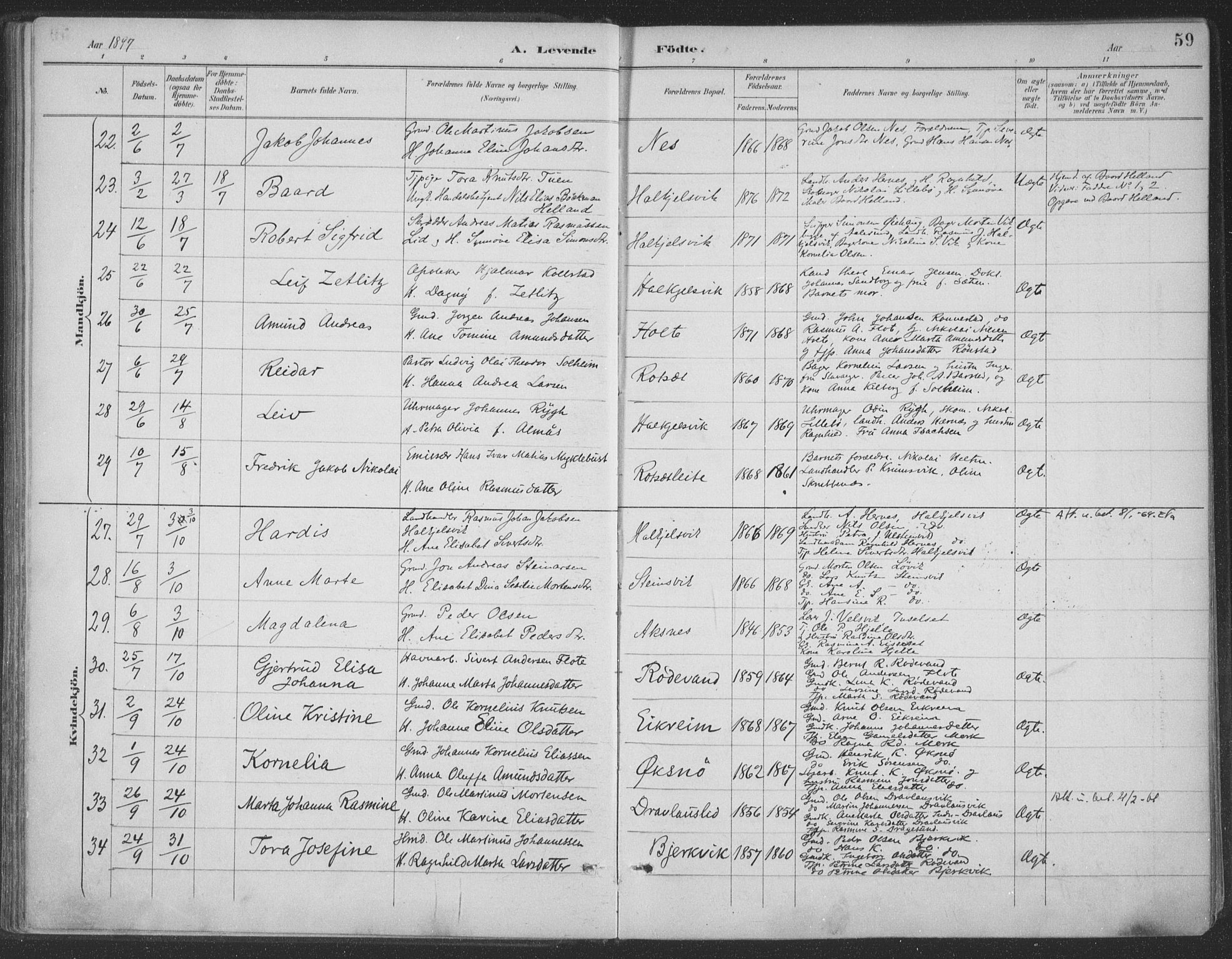 Ministerialprotokoller, klokkerbøker og fødselsregistre - Møre og Romsdal, SAT/A-1454/511/L0142: Parish register (official) no. 511A09, 1891-1905, p. 59