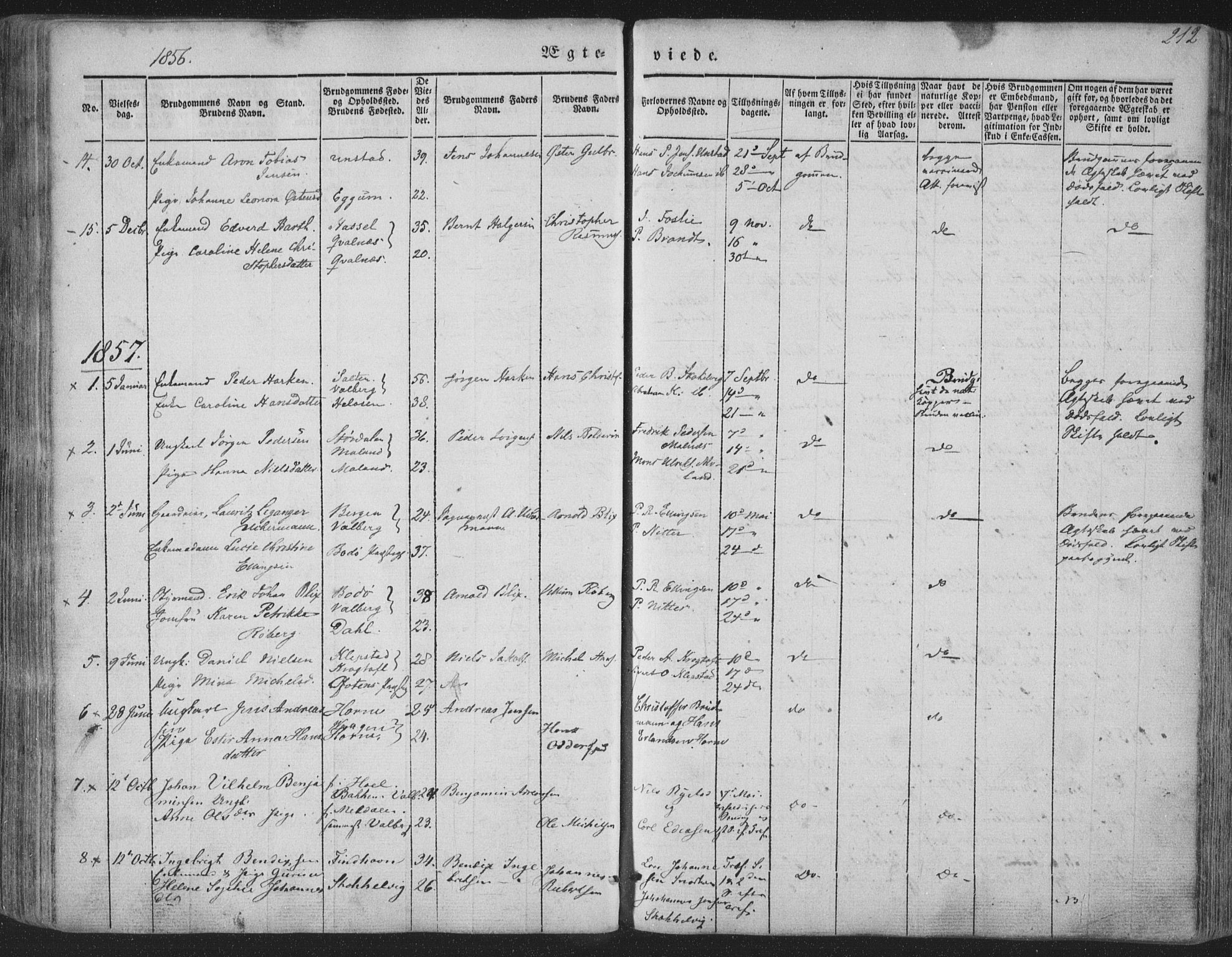 Ministerialprotokoller, klokkerbøker og fødselsregistre - Nordland, SAT/A-1459/880/L1131: Parish register (official) no. 880A05, 1844-1868, p. 212