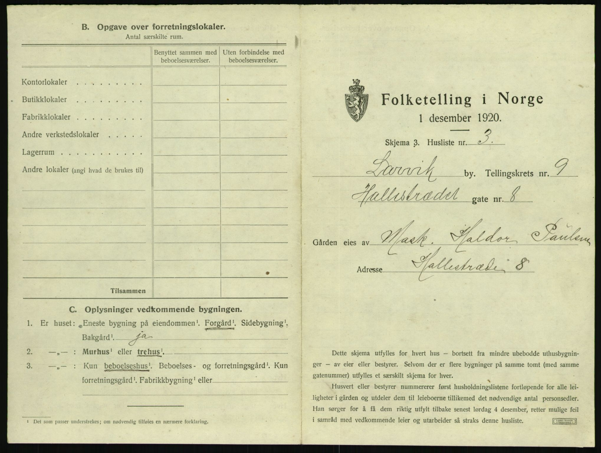 SAKO, 1920 census for Larvik, 1920, p. 2160