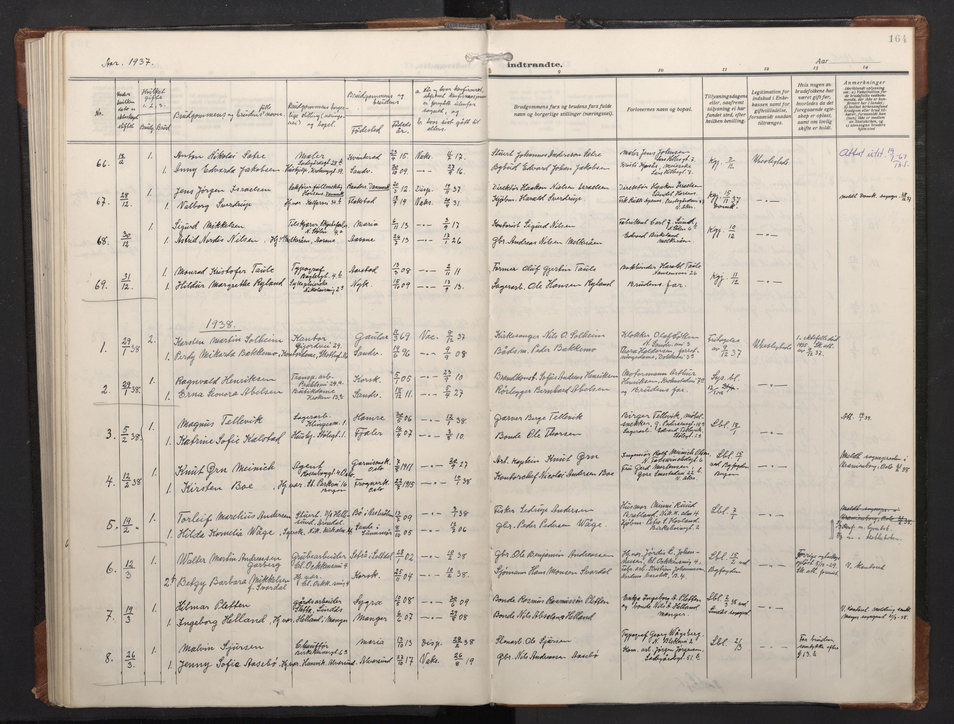 Mariakirken Sokneprestembete, SAB/A-76901/H/Haa/L0016: Parish register (official) no. C 4, 1927-1938, p. 163b-164a