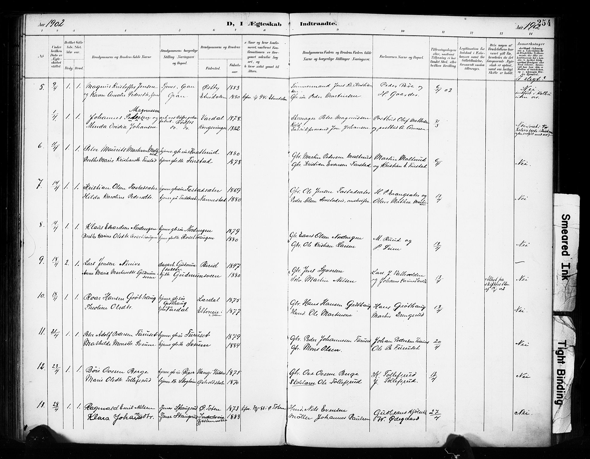 Vestre Toten prestekontor, SAH/PREST-108/H/Ha/Haa/L0011: Parish register (official) no. 11, 1895-1906, p. 254