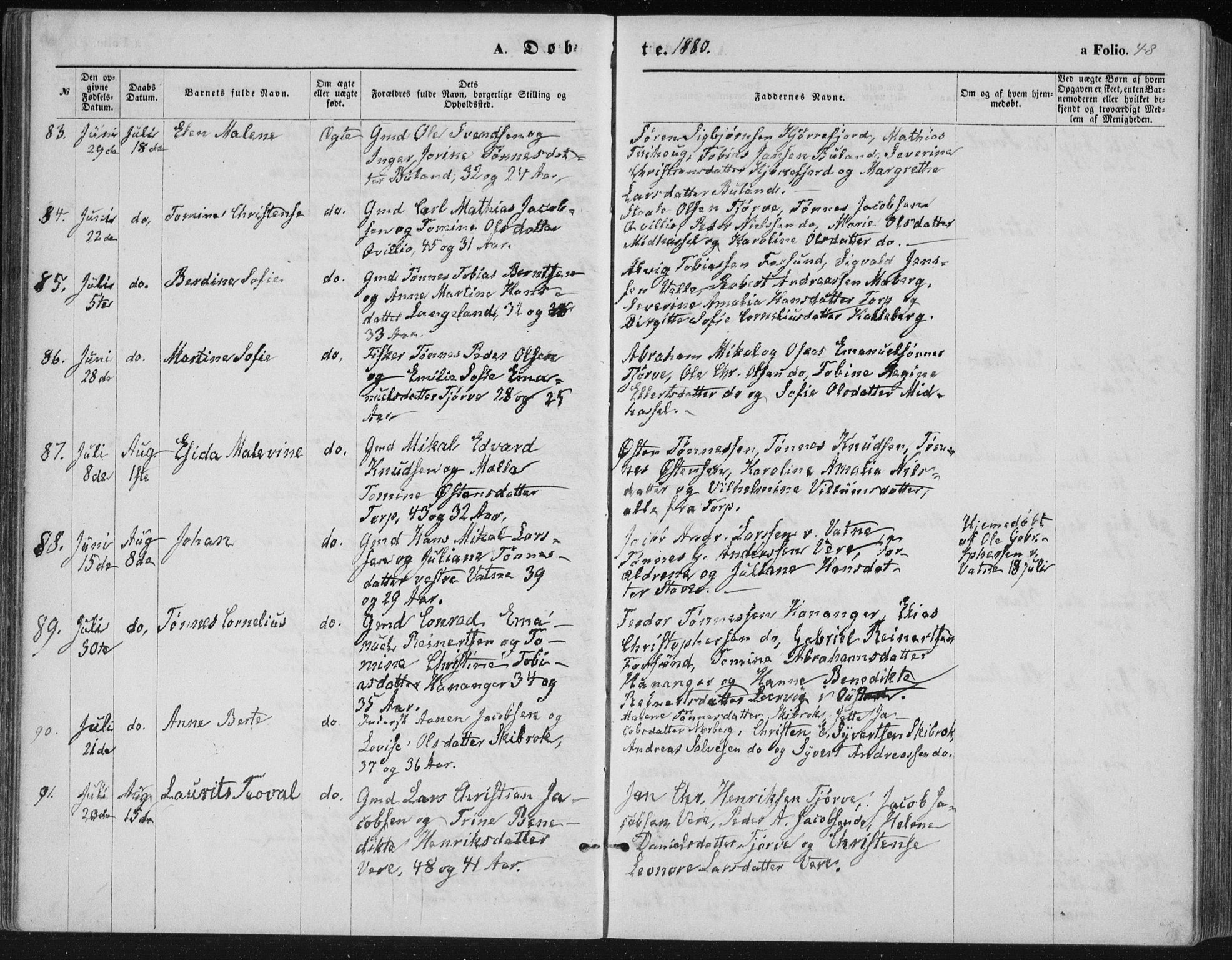 Lista sokneprestkontor, AV/SAK-1111-0027/F/Fb/L0004: Parish register (copy) no. B 4, 1877-1891, p. 48