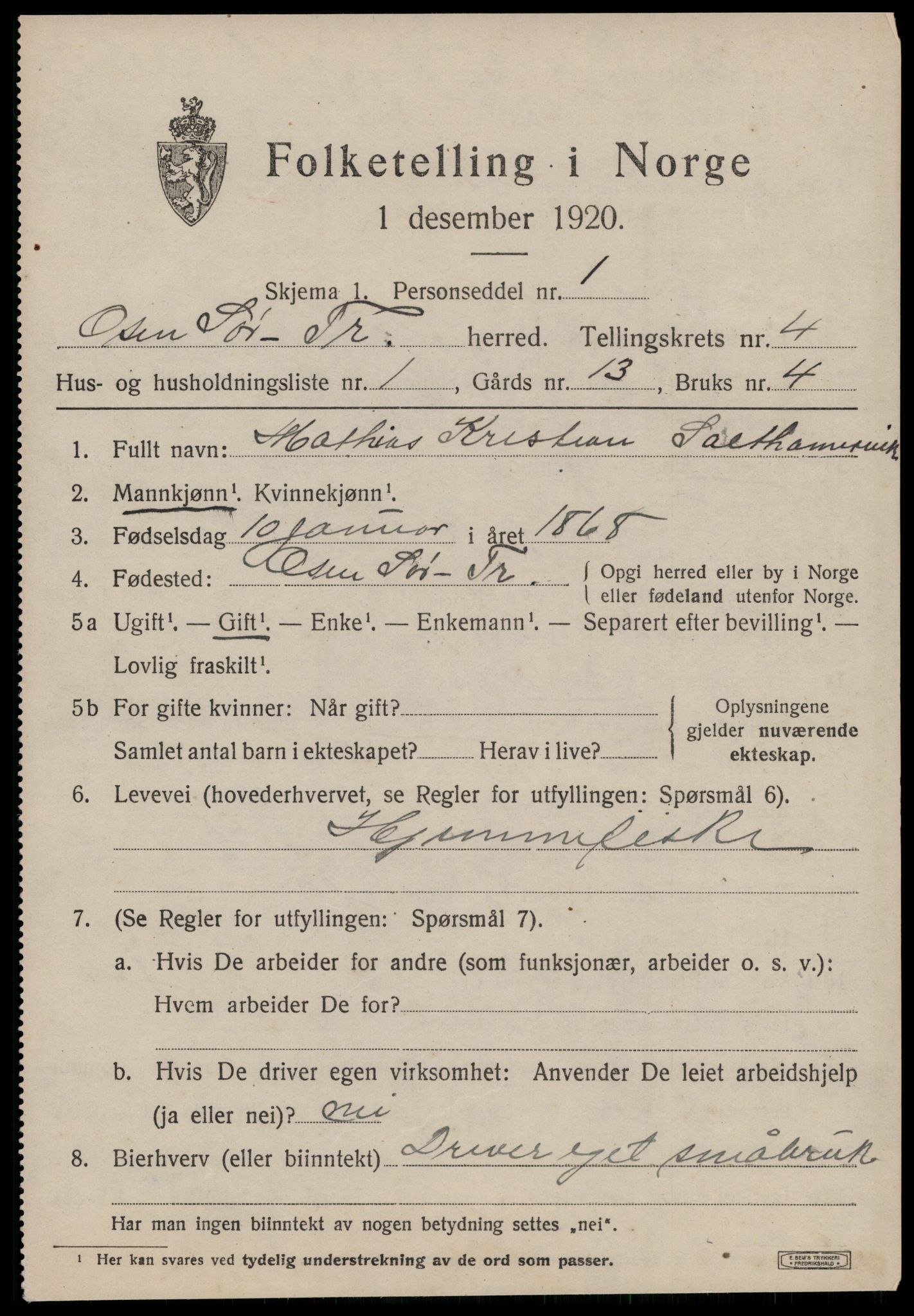 SAT, 1920 census for Osen, 1920, p. 1563