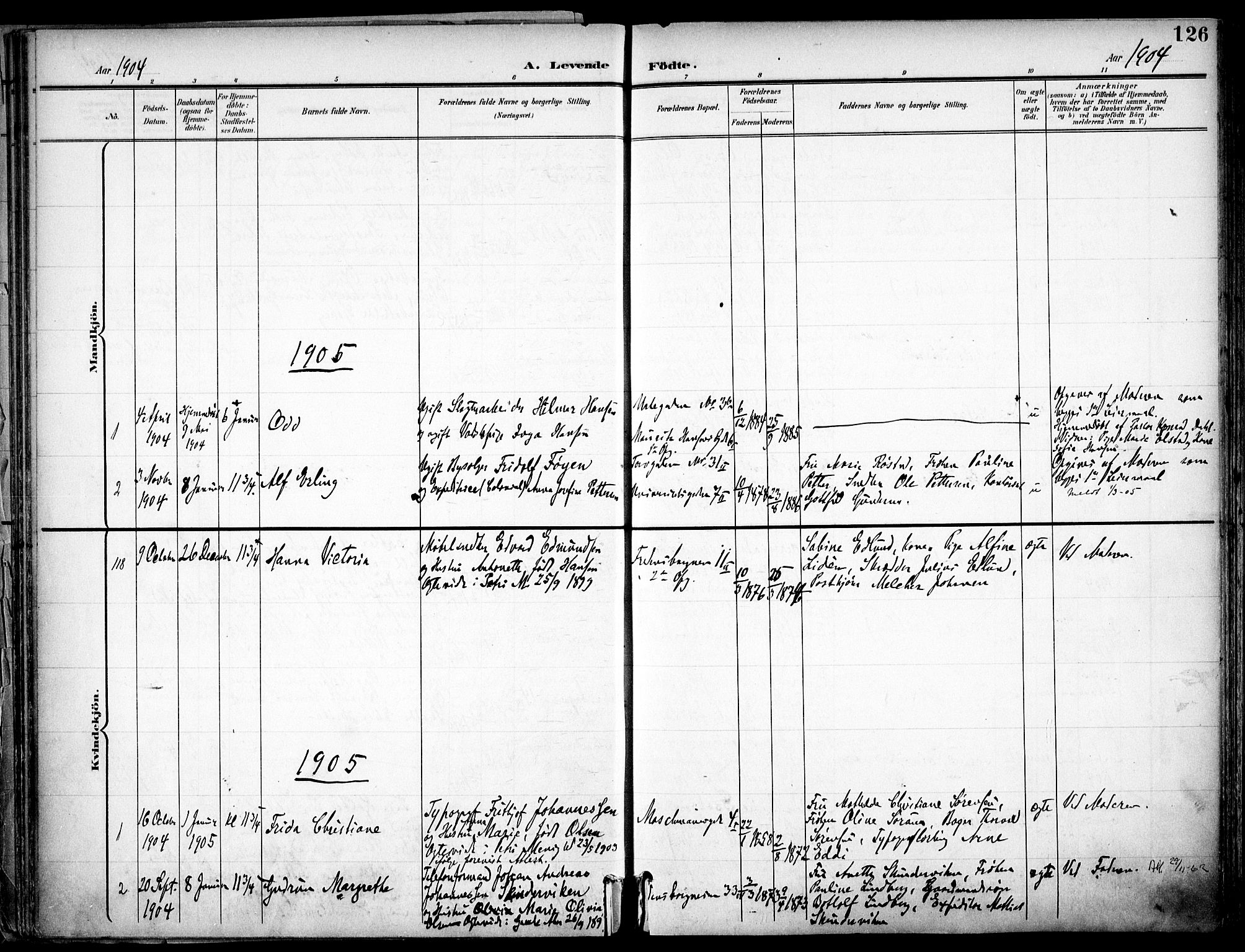 Trefoldighet prestekontor Kirkebøker, AV/SAO-A-10882/F/Fa/L0007: Parish register (official) no. I 7, 1900-1914, p. 126