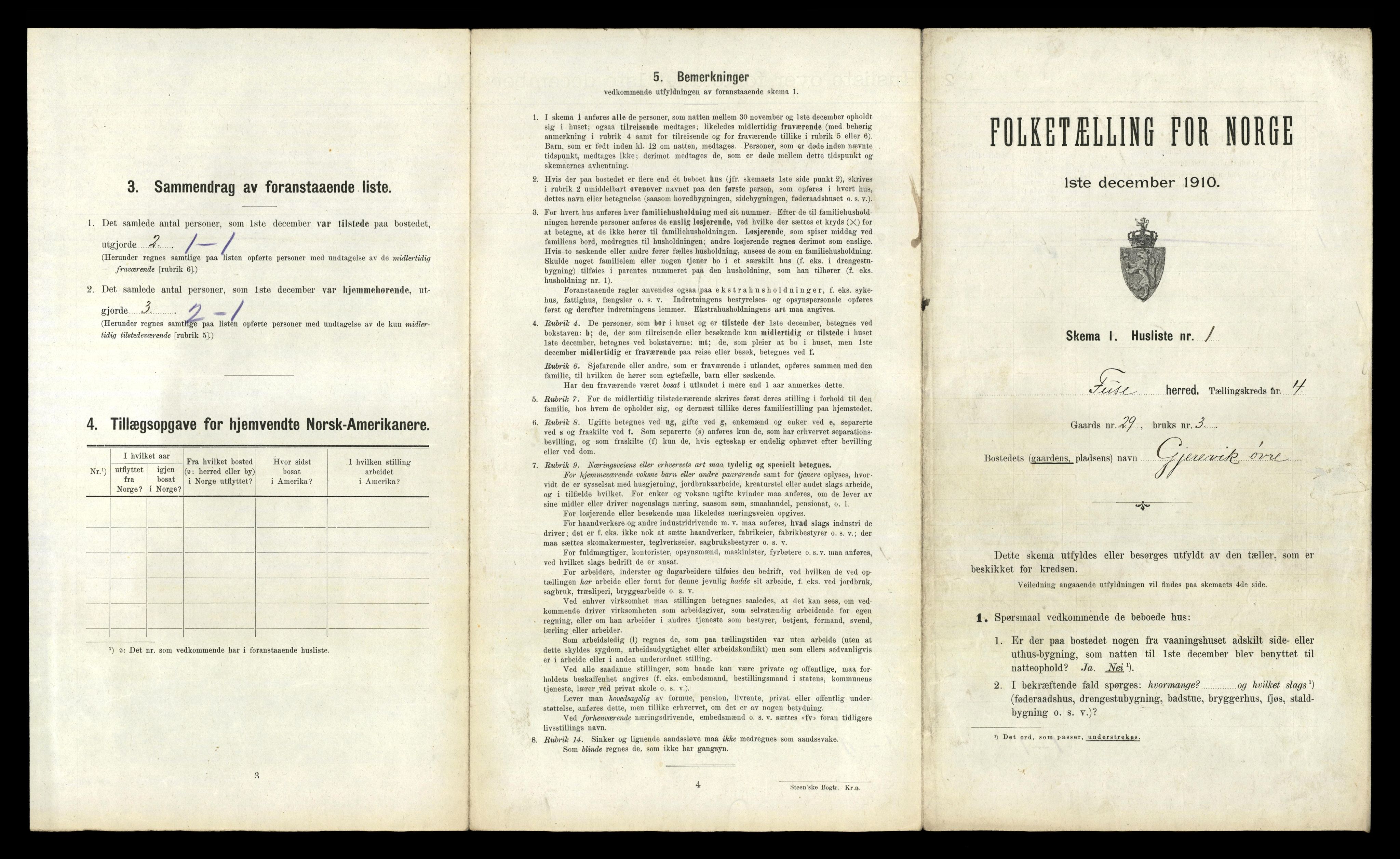 RA, 1910 census for Fusa, 1910, p. 292