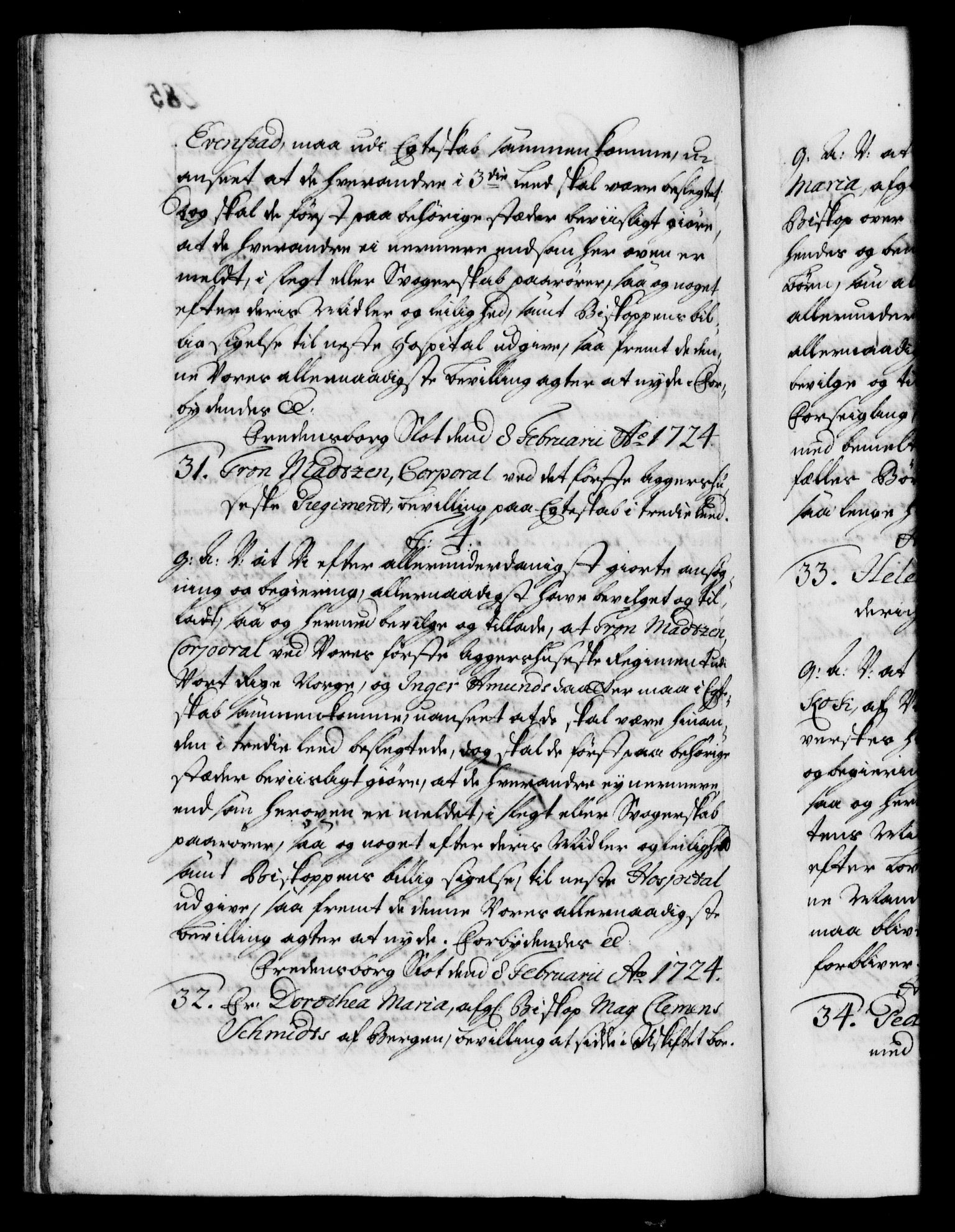 Danske Kanselli 1572-1799, AV/RA-EA-3023/F/Fc/Fca/Fcaa/L0024: Norske registre, 1723-1725, p. 285b