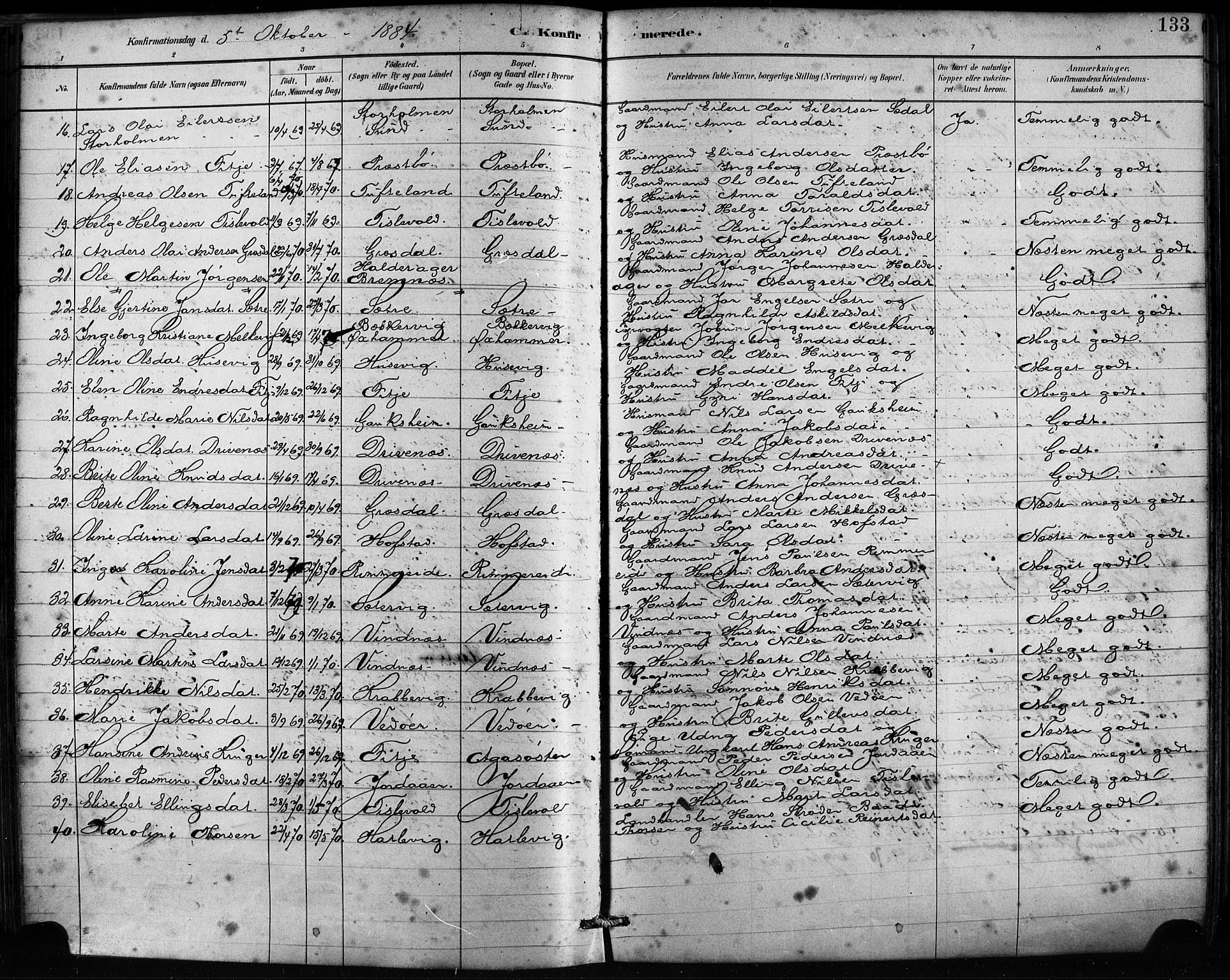 Fitjar sokneprestembete, SAB/A-99926: Parish register (official) no. A 2, 1882-1899, p. 133