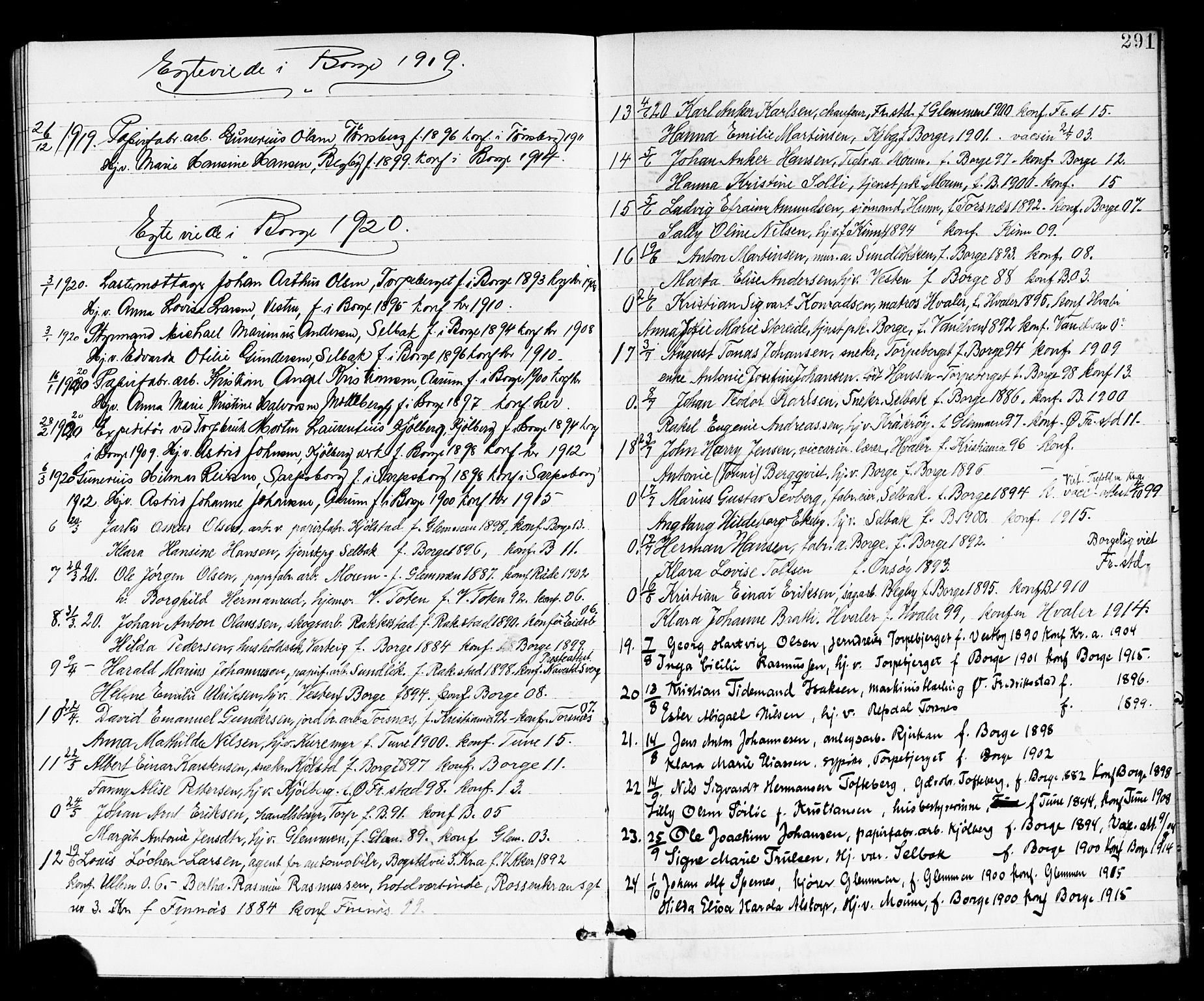 Borge prestekontor Kirkebøker, SAO/A-10903/G/Ga/L0002: Parish register (copy) no. I 2, 1875-1923, p. 291