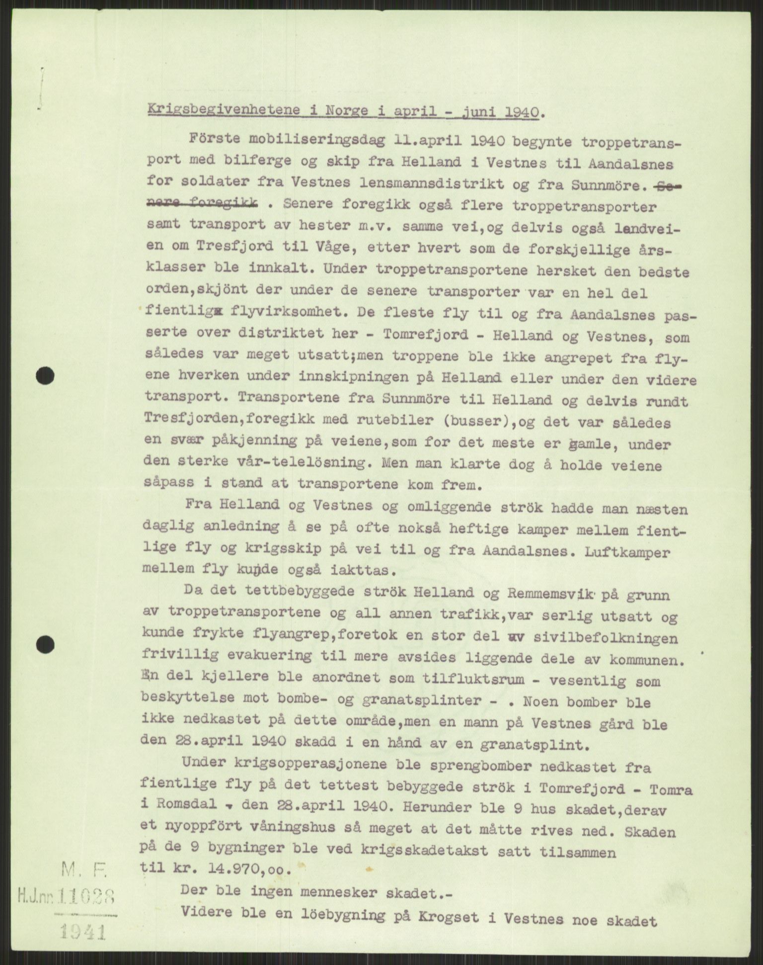 Forsvaret, Forsvarets krigshistoriske avdeling, AV/RA-RAFA-2017/Y/Ya/L0015: II-C-11-31 - Fylkesmenn.  Rapporter om krigsbegivenhetene 1940., 1940, p. 807