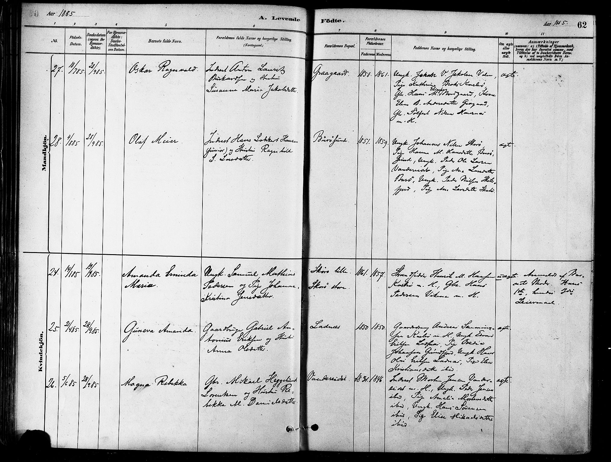 Karlsøy sokneprestembete, AV/SATØ-S-1299/H/Ha/Haa/L0006kirke: Parish register (official) no. 6, 1879-1890, p. 62