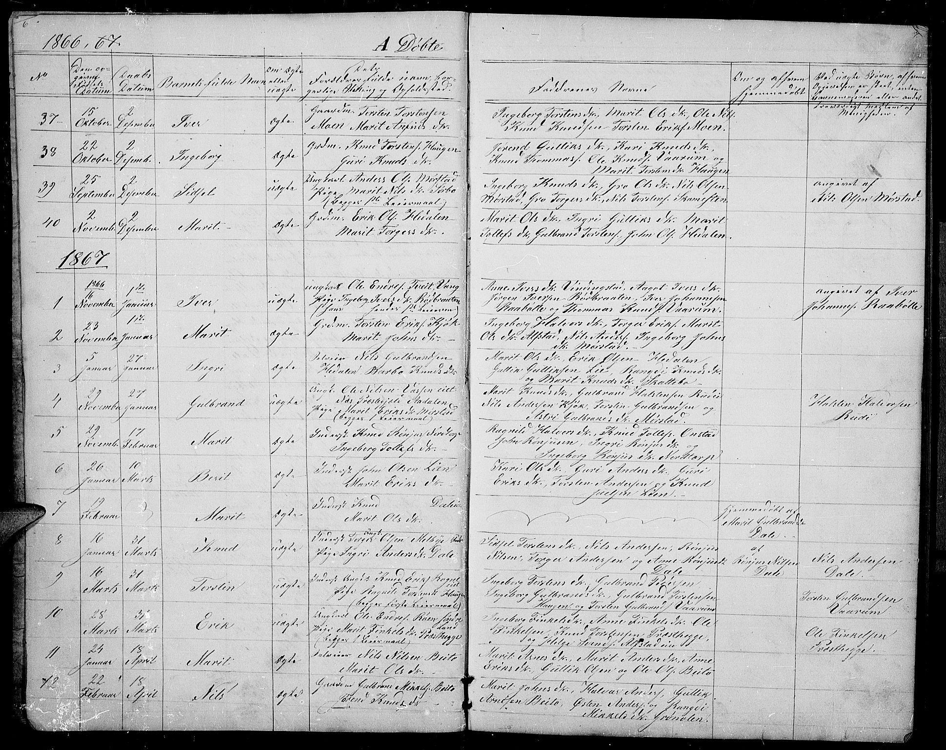Øystre Slidre prestekontor, SAH/PREST-138/H/Ha/Hab/L0001: Parish register (copy) no. 1, 1866-1886, p. 6-7