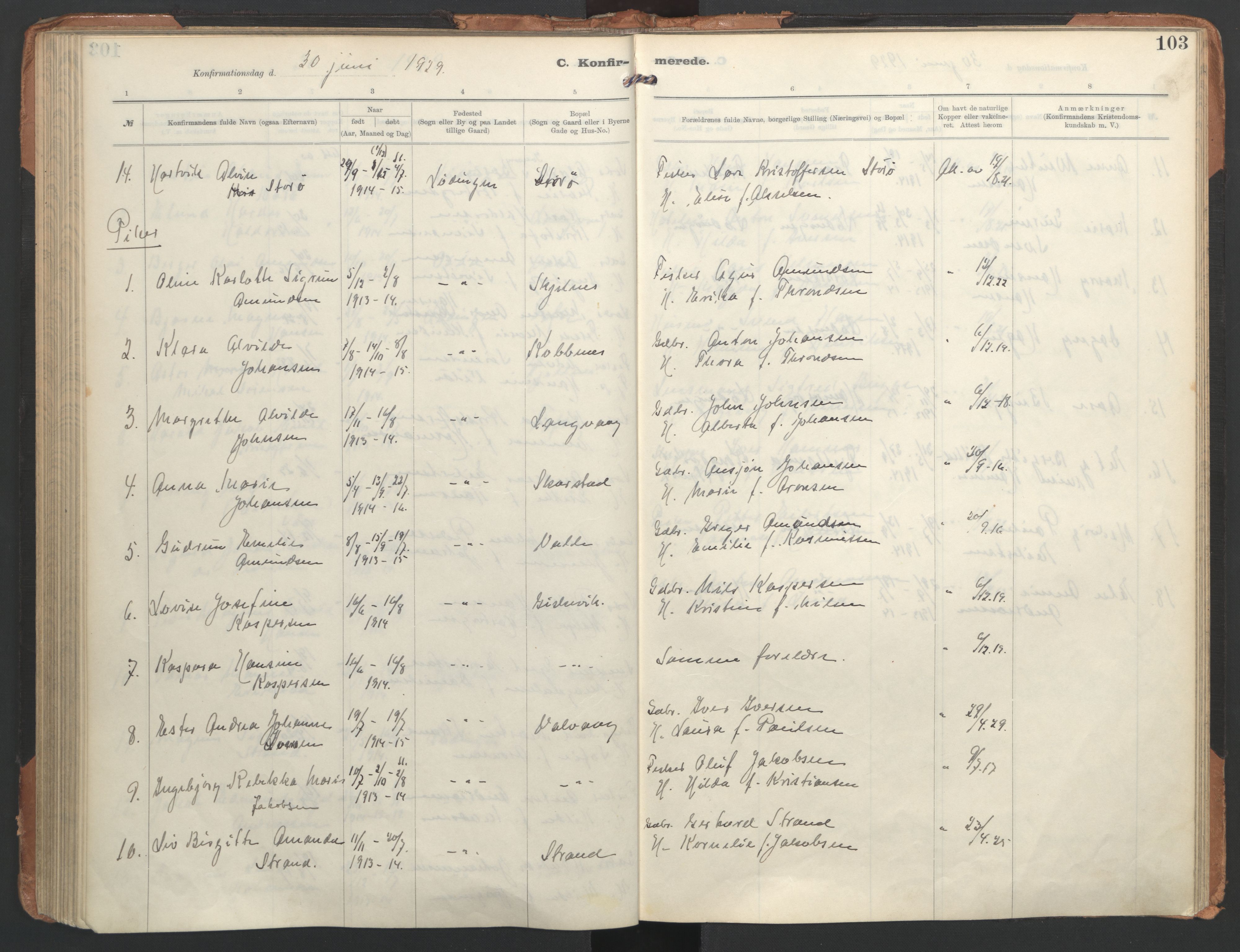 Ministerialprotokoller, klokkerbøker og fødselsregistre - Nordland, AV/SAT-A-1459/872/L1042: Parish register (official) no. 872A17, 1910-1937, p. 103