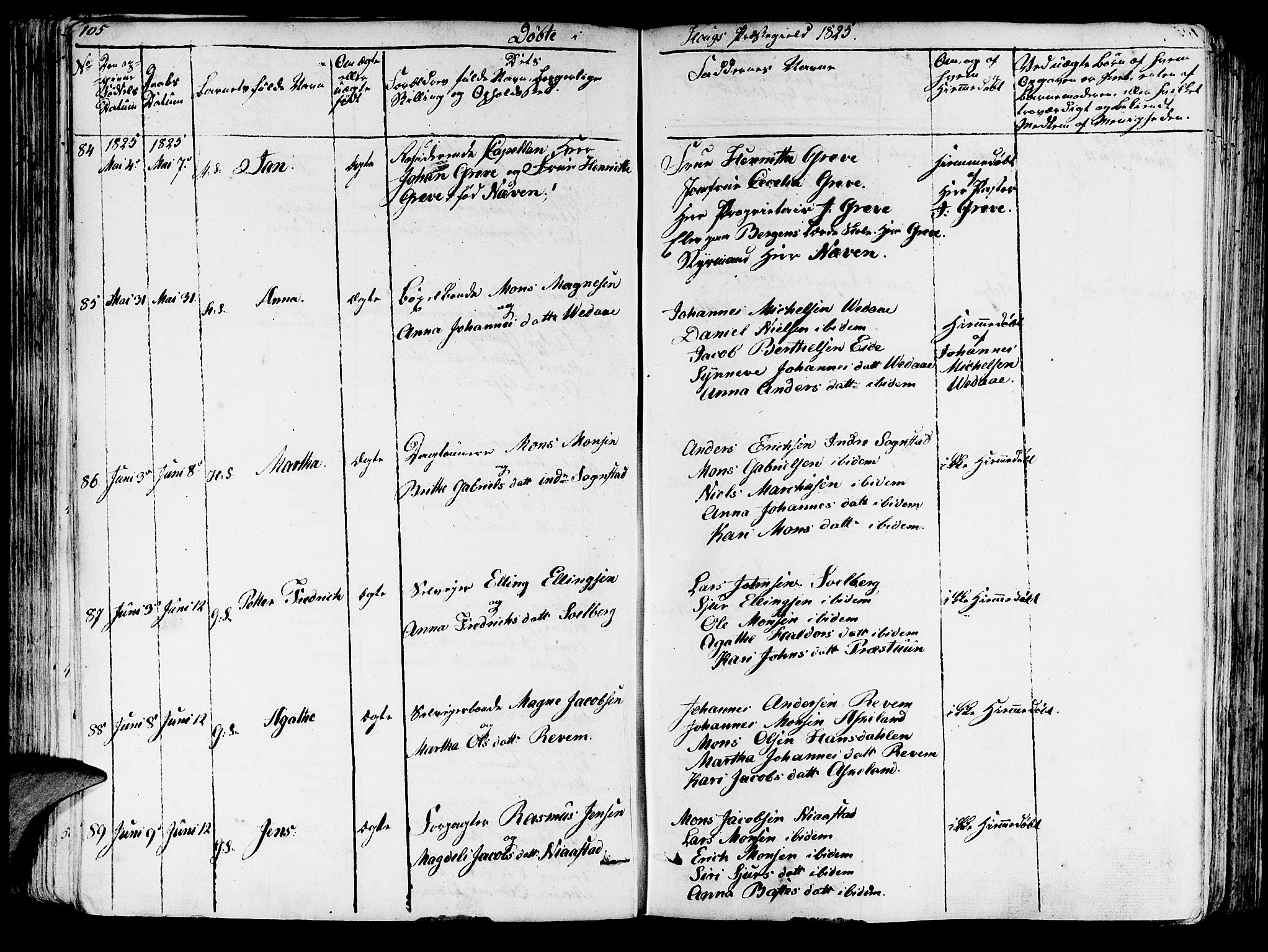 Haus sokneprestembete, SAB/A-75601/H/Haa: Parish register (official) no. A 13, 1821-1827, p. 105