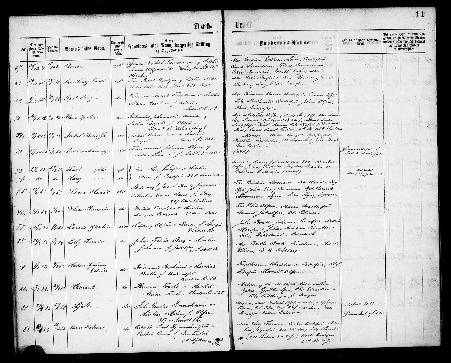 Den norske sjømannsmisjon i utlandet/New York, SAB/SAB/PA-0110/H/Ha/L0001: Parish register (official) no. A 1, 1878-1885, p. 11