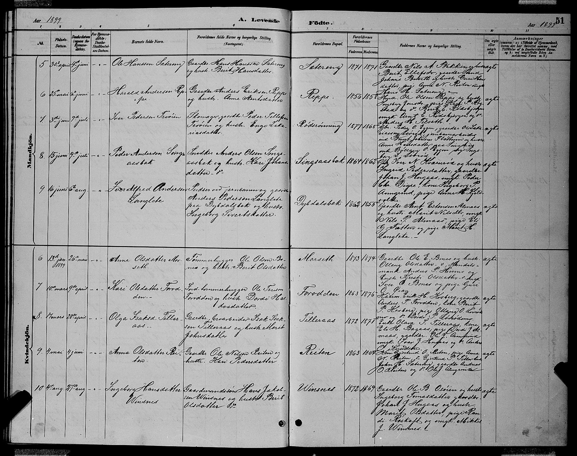 Ministerialprotokoller, klokkerbøker og fødselsregistre - Sør-Trøndelag, AV/SAT-A-1456/688/L1028: Parish register (copy) no. 688C03, 1889-1899, p. 51