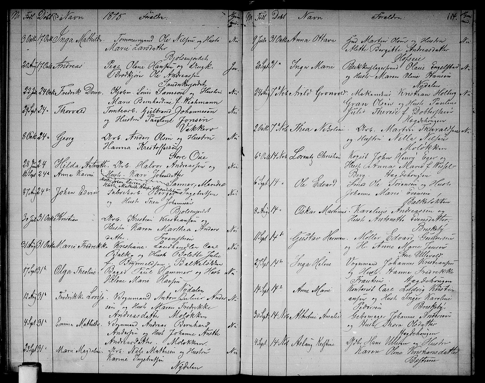 Vestre Aker prestekontor Kirkebøker, AV/SAO-A-10025/G/Ga/L0002: Parish register (copy) no. I 2, 1871-1879, p. 113-114