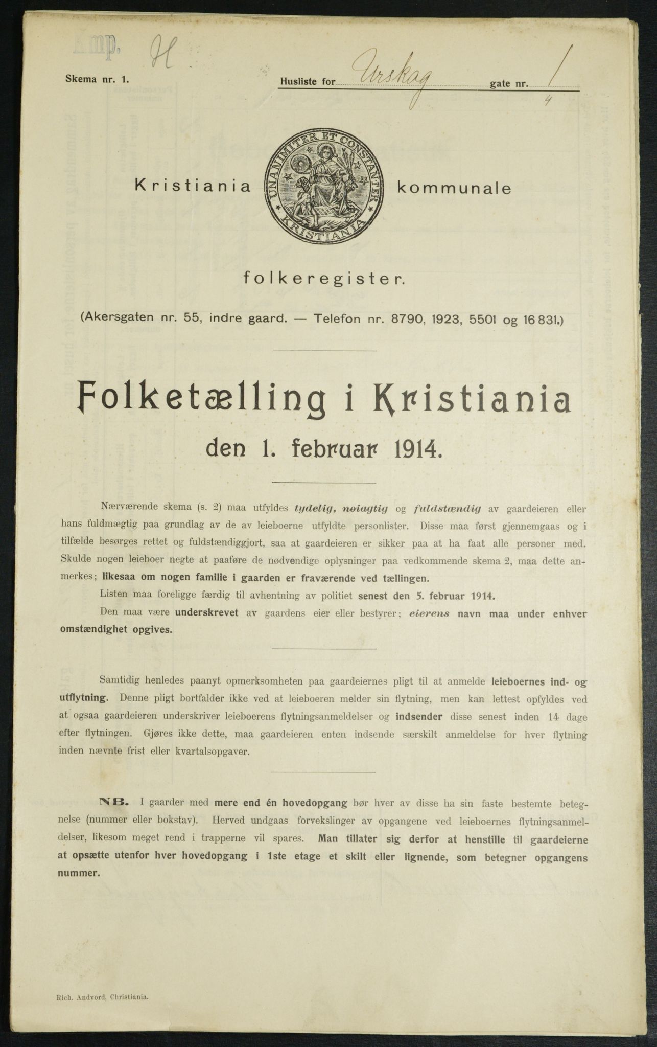 OBA, Municipal Census 1914 for Kristiania, 1914, p. 2539