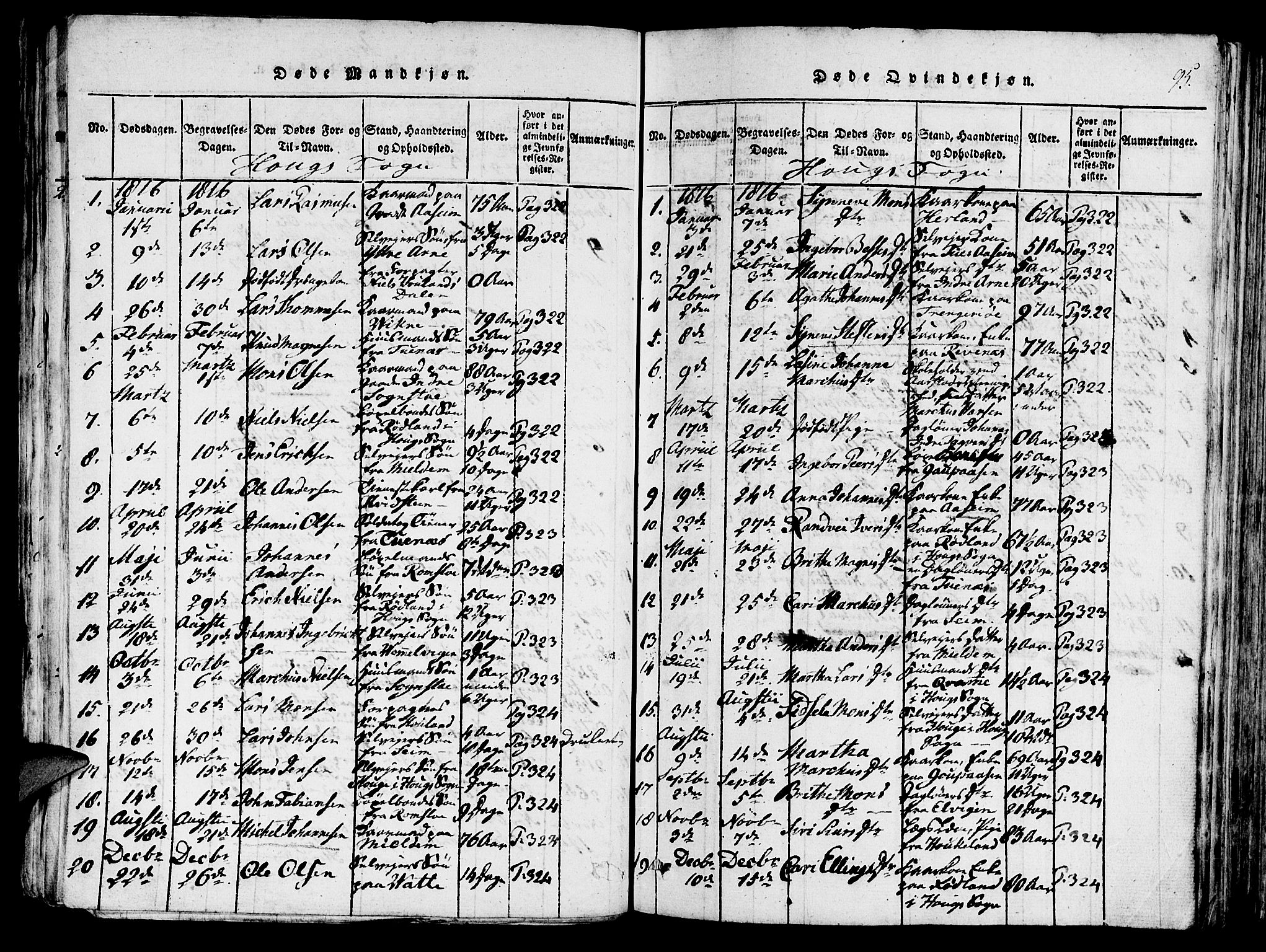 Haus sokneprestembete, AV/SAB-A-75601/H/Haa: Parish register (official) no. A 12, 1816-1821, p. 95