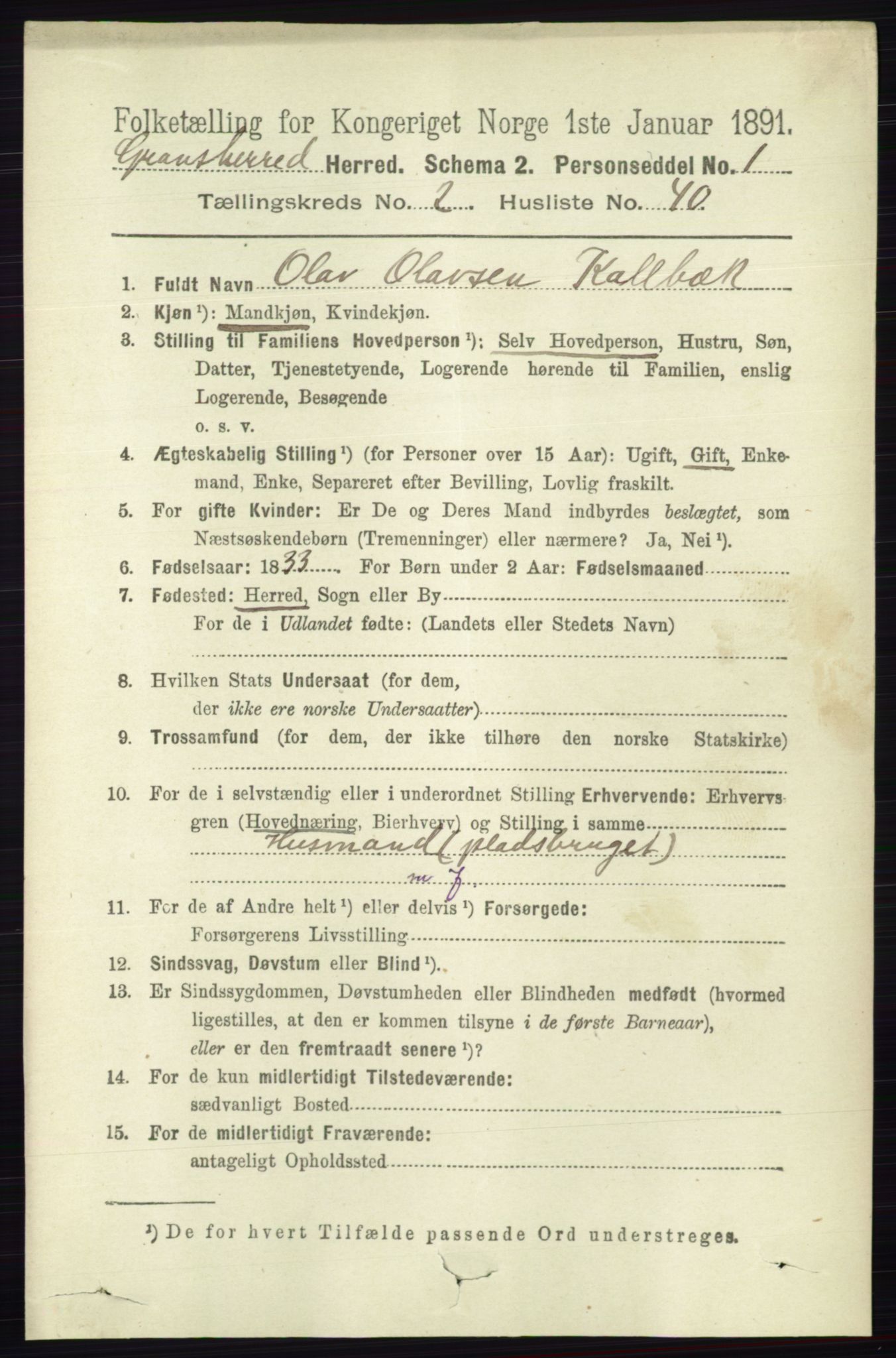 RA, 1891 census for 0824 Gransherad, 1891, p. 478