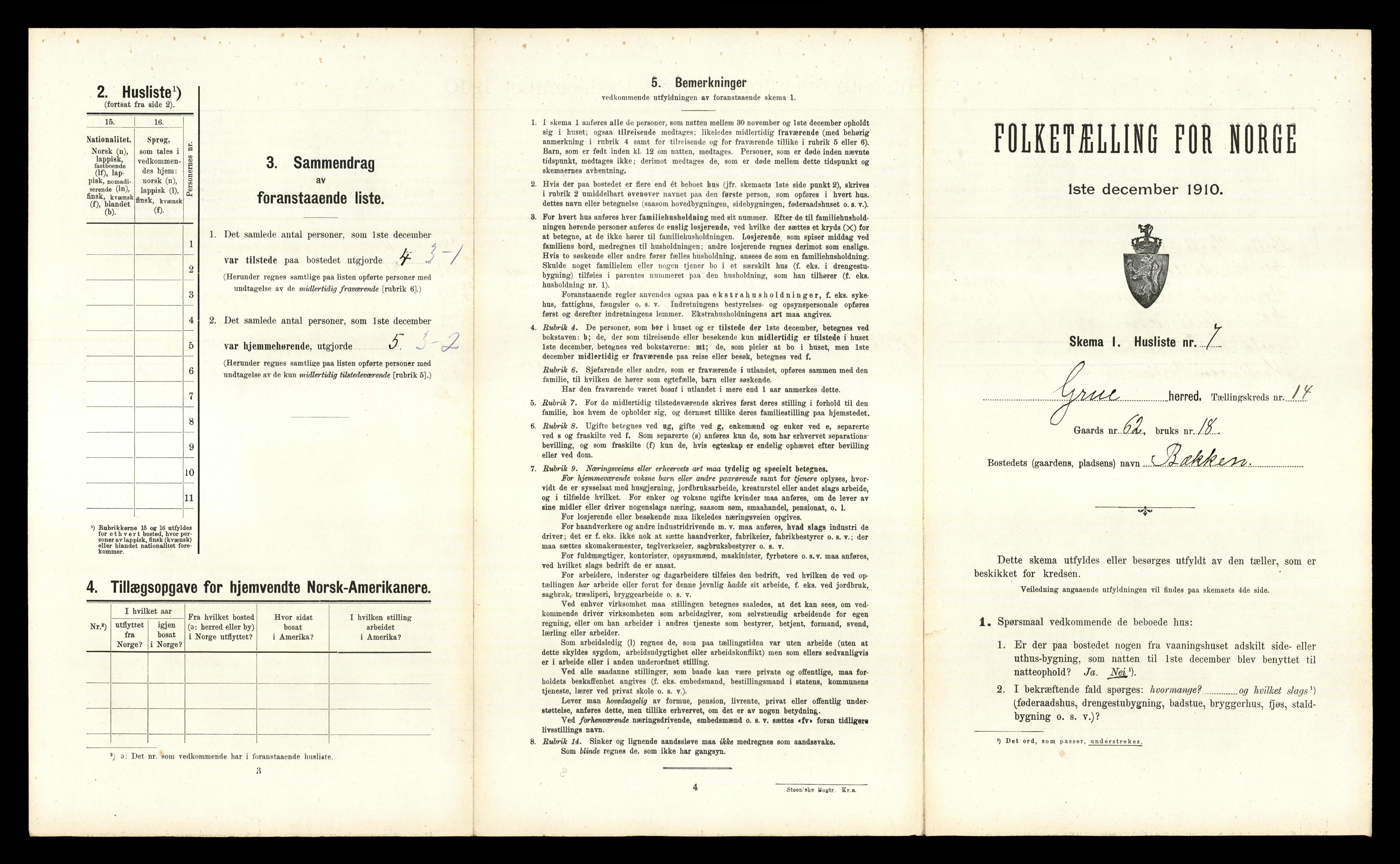 RA, 1910 census for Grue, 1910, p. 1713