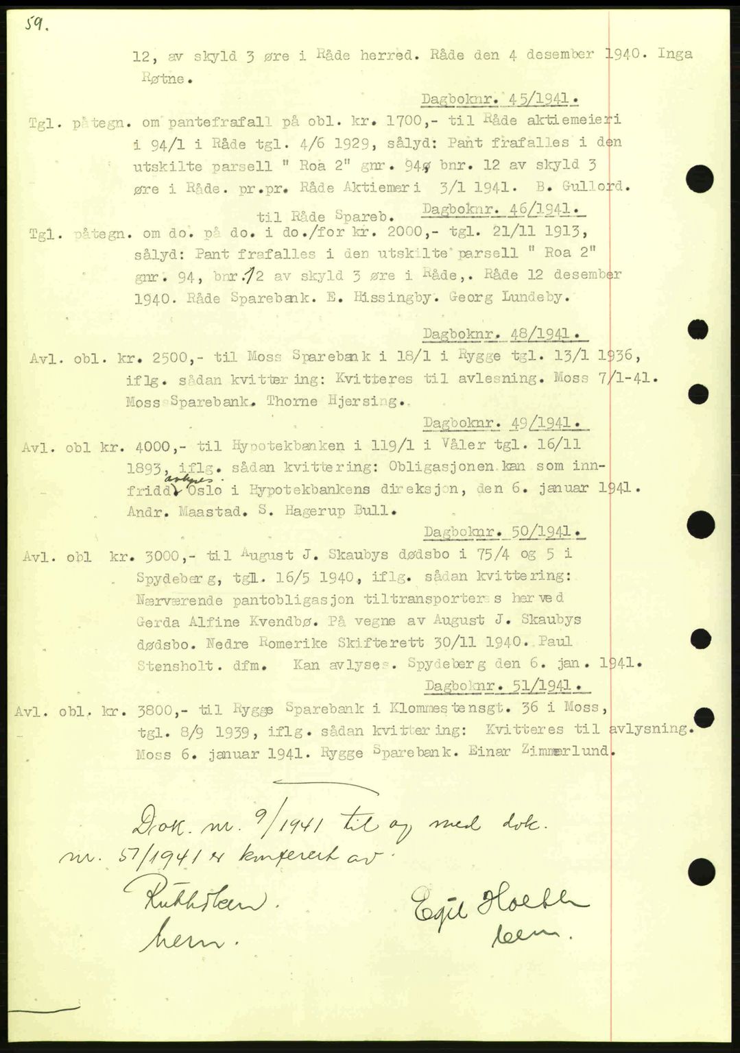 Moss sorenskriveri, SAO/A-10168: Mortgage book no. B10, 1940-1941, Diary no: : 45/1941