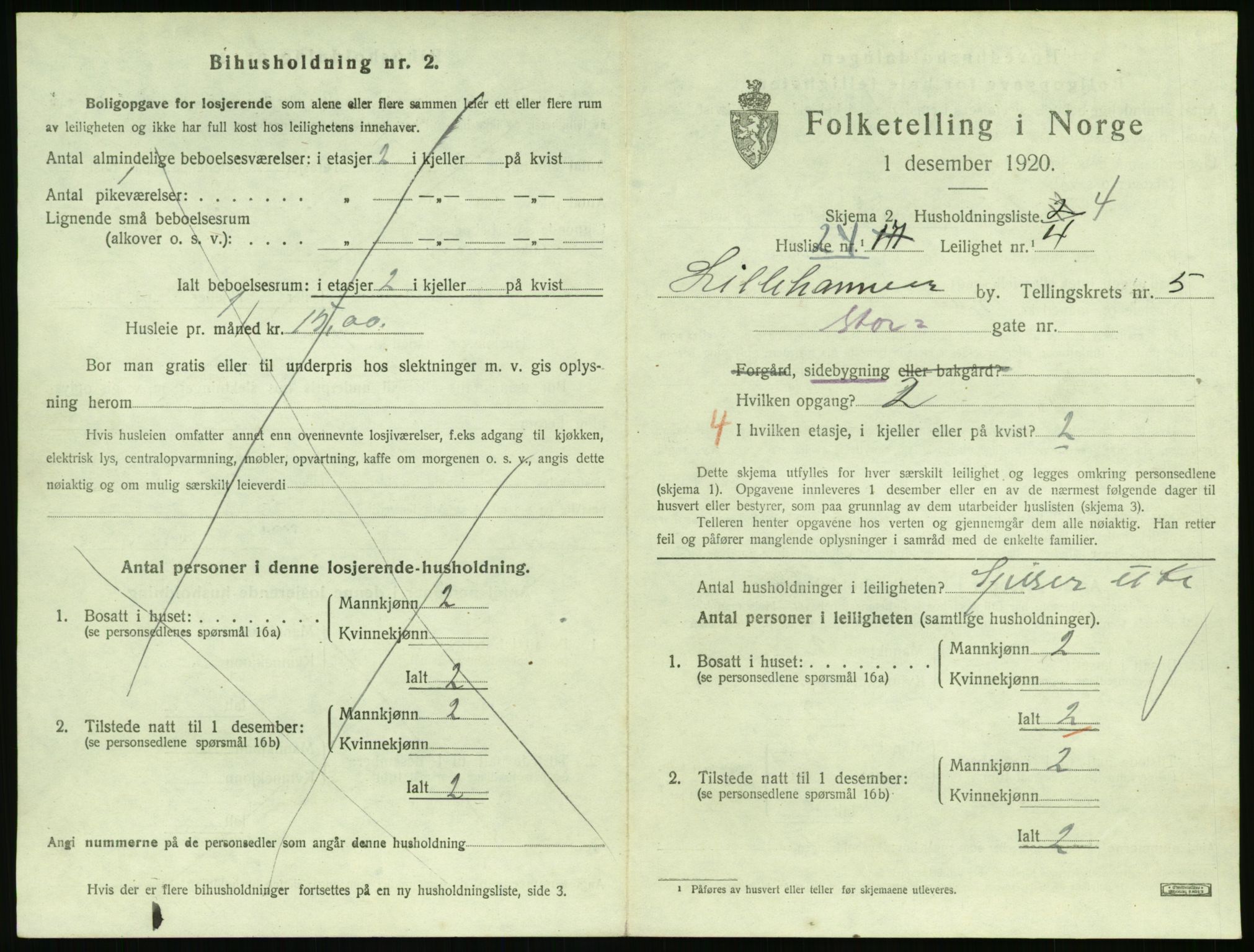 SAH, 1920 census for Lillehammer, 1920, p. 2282