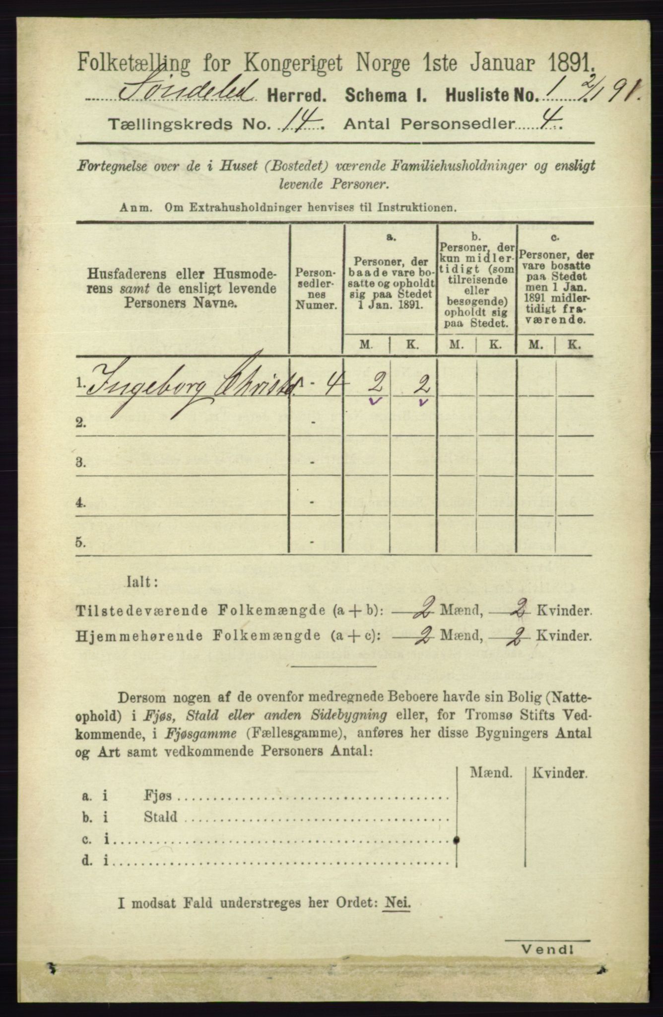 RA, 1891 census for 0913 Søndeled, 1891, p. 4098