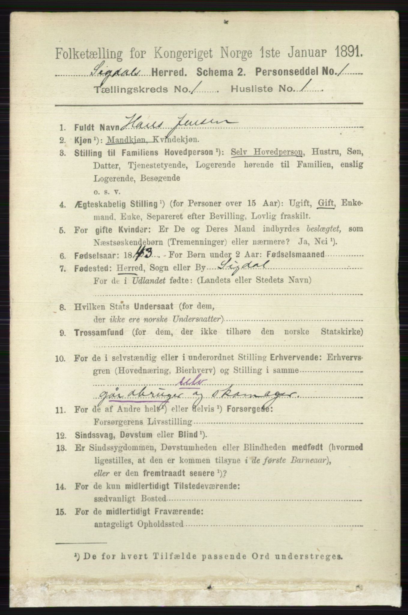 RA, 1891 census for 0621 Sigdal, 1891, p. 187