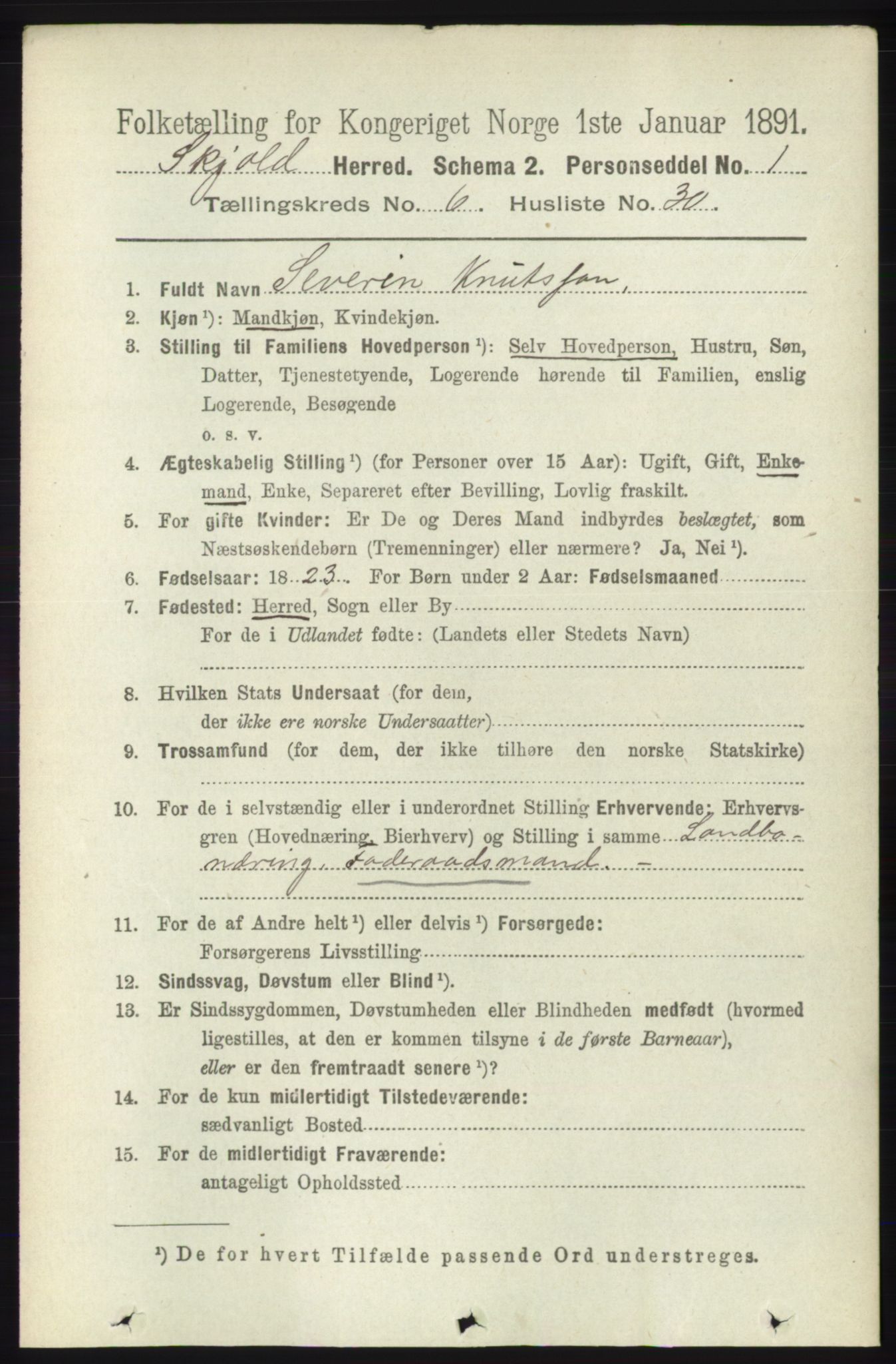 RA, 1891 census for 1154 Skjold, 1891, p. 1166