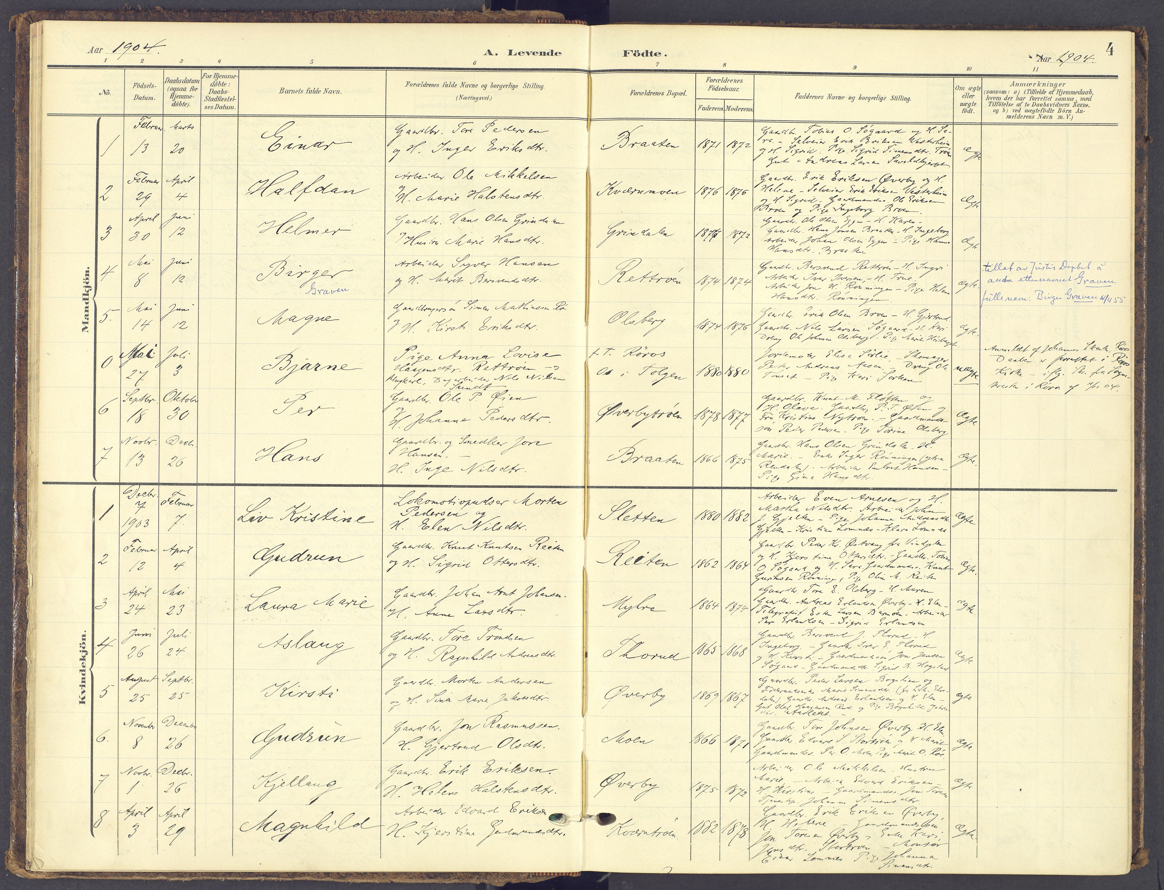 Tynset prestekontor, SAH/PREST-058/H/Ha/Haa/L0028: Parish register (official) no. 28, 1902-1929, p. 4