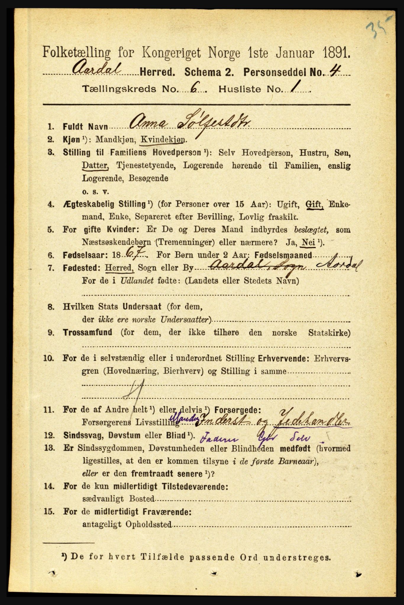 RA, 1891 census for 1424 Årdal, 1891, p. 1108