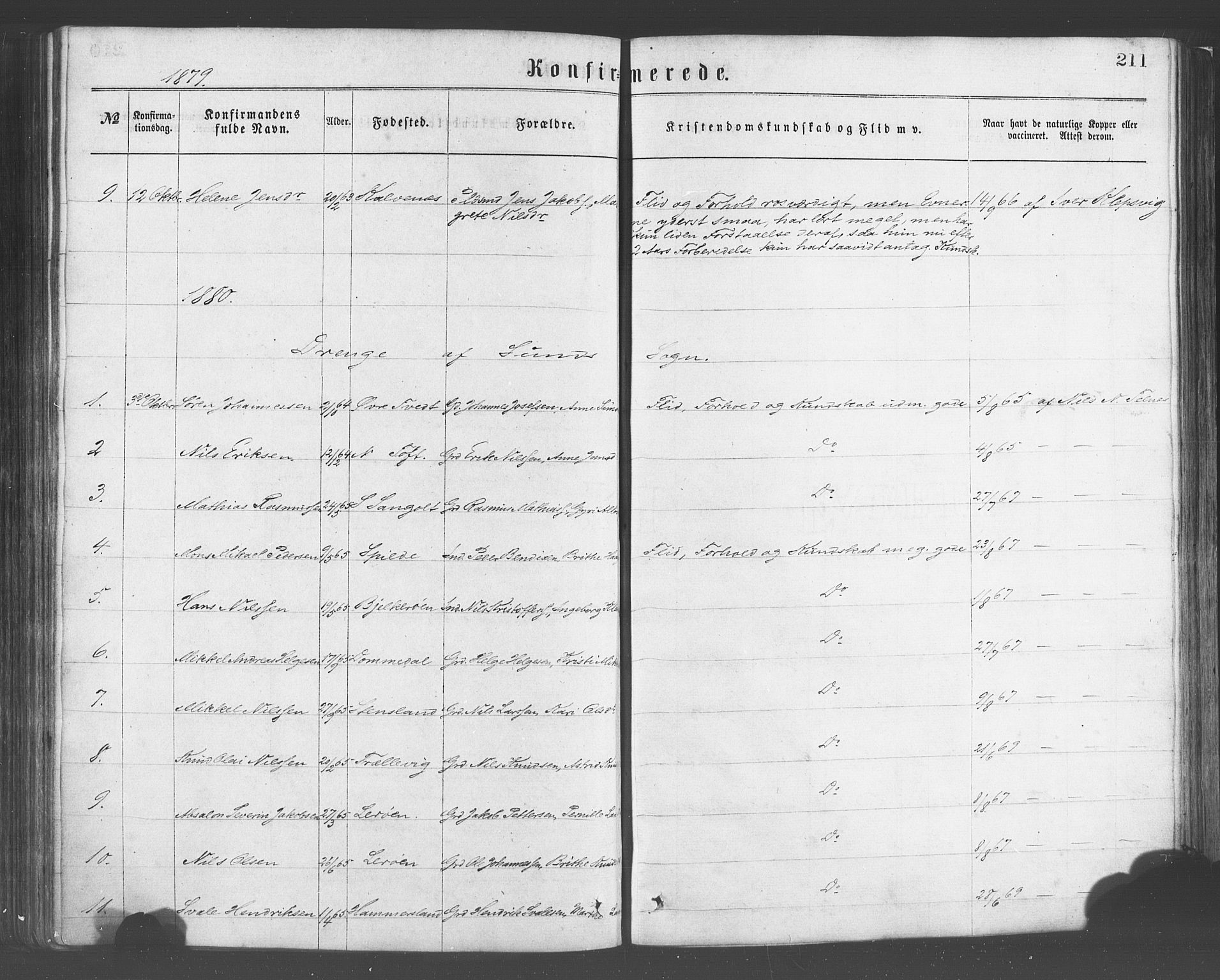 Sund sokneprestembete, SAB/A-99930: Parish register (official) no. A 15, 1867-1881, p. 211