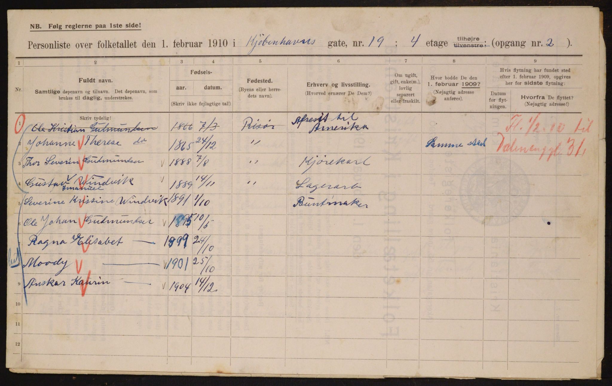 OBA, Municipal Census 1910 for Kristiania, 1910, p. 50110