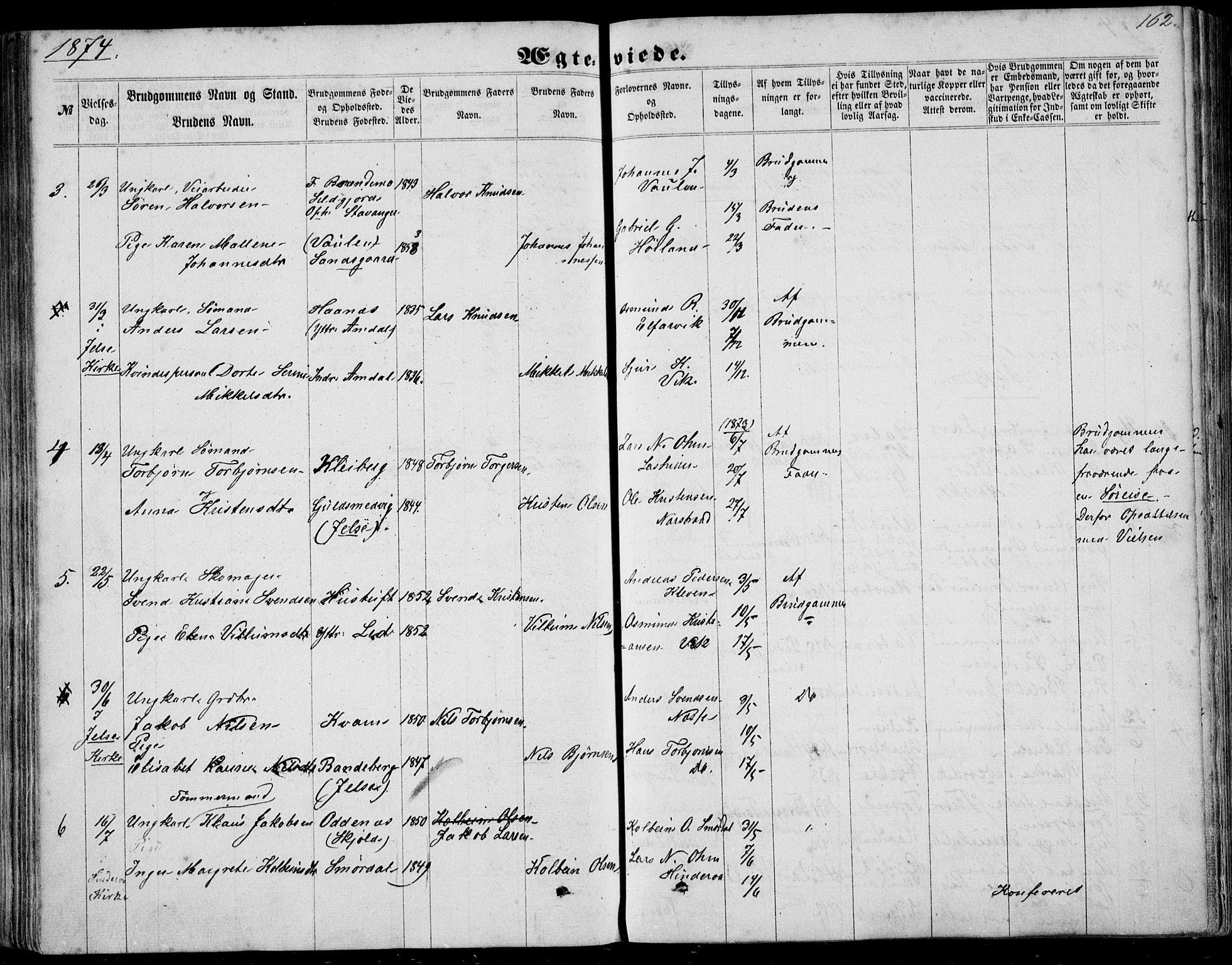 Nedstrand sokneprestkontor, AV/SAST-A-101841/01/IV: Parish register (official) no. A 9, 1861-1876, p. 162