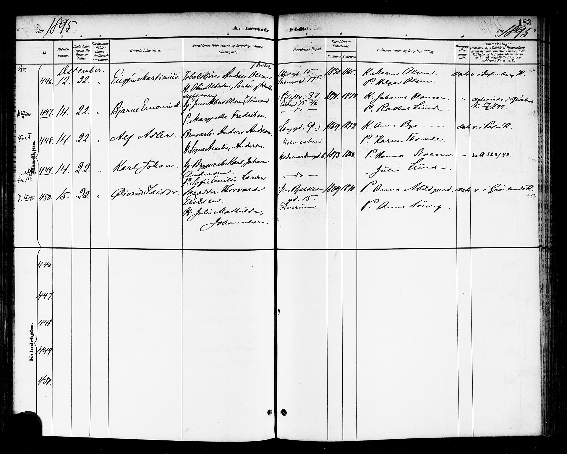 Rikshospitalet prestekontor Kirkebøker, AV/SAO-A-10309b/F/L0009: Parish register (official) no. 9, 1894-1897, p. 183