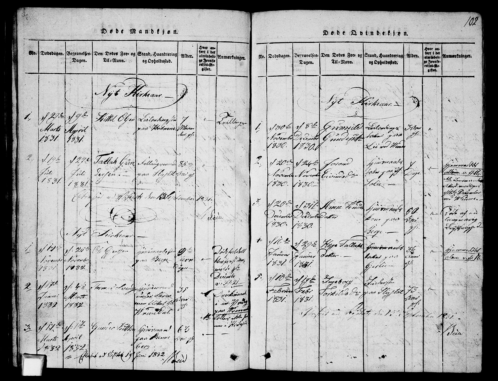 Fyresdal kirkebøker, SAKO/A-263/G/Ga/L0003: Parish register (copy) no. I 3, 1815-1863, p. 102