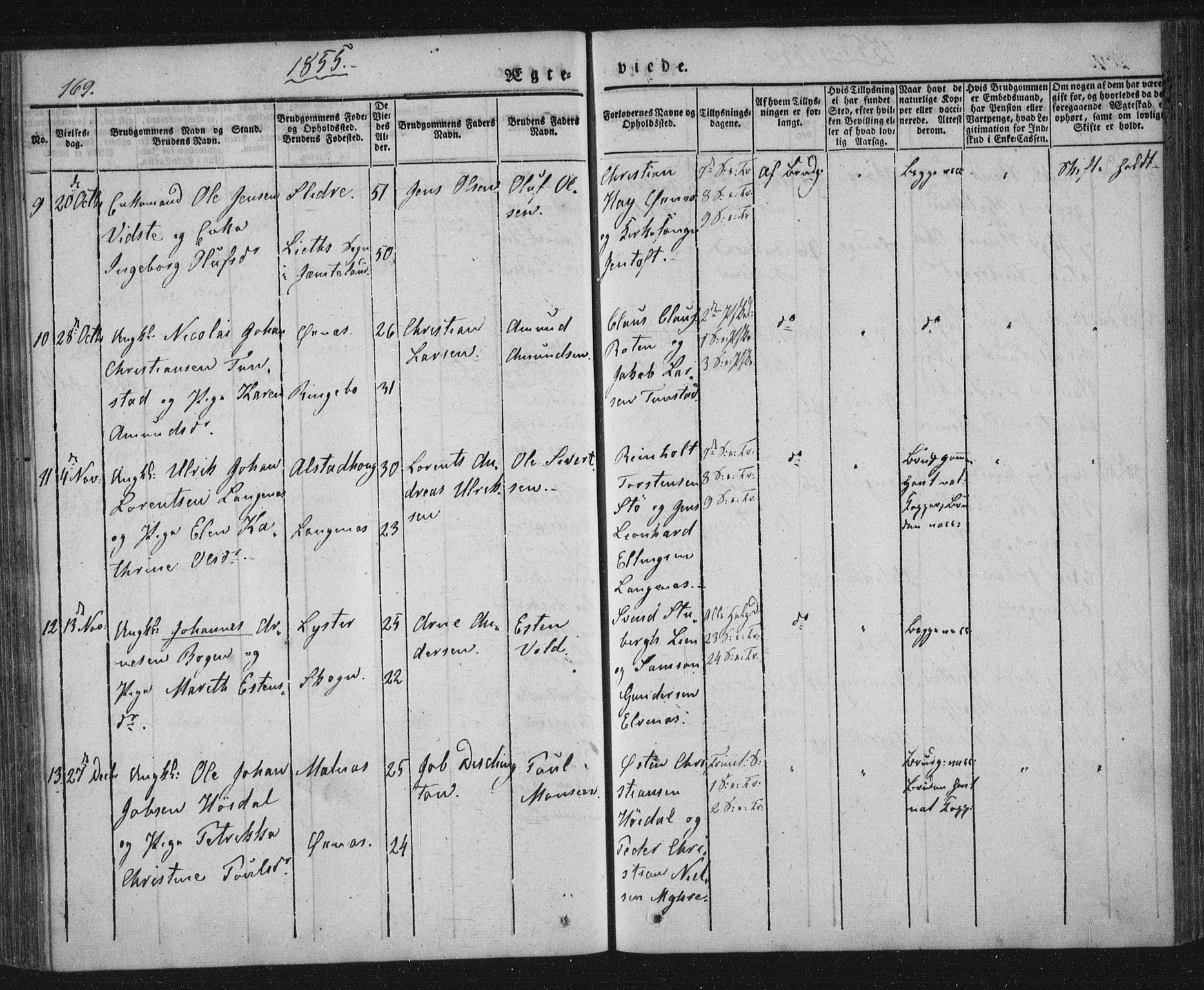 Ministerialprotokoller, klokkerbøker og fødselsregistre - Nordland, AV/SAT-A-1459/893/L1332: Parish register (official) no. 893A05, 1841-1858, p. 169