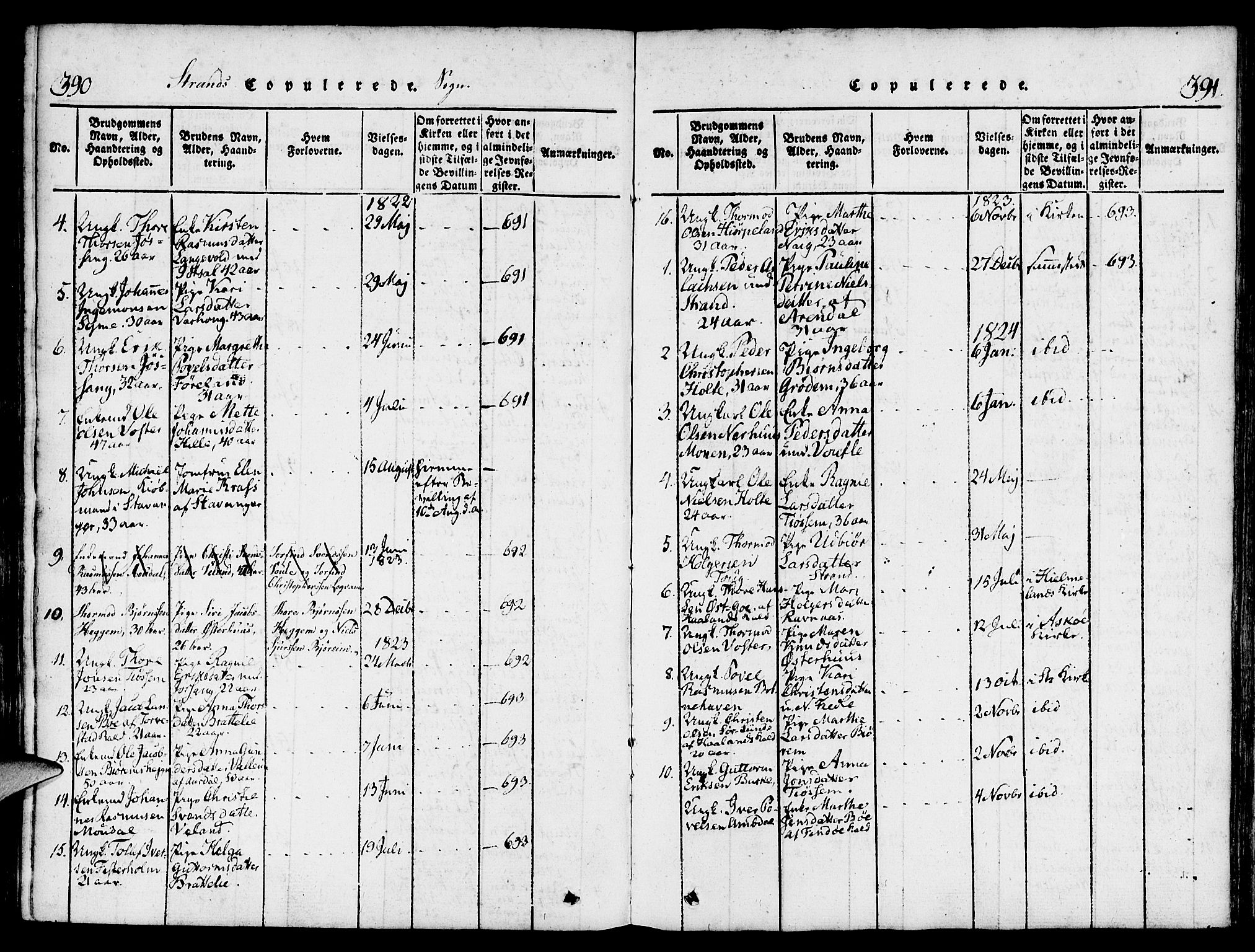 Strand sokneprestkontor, SAST/A-101828/H/Ha/Haa/L0004: Parish register (official) no. A 4 /1, 1816-1833, p. 390-391