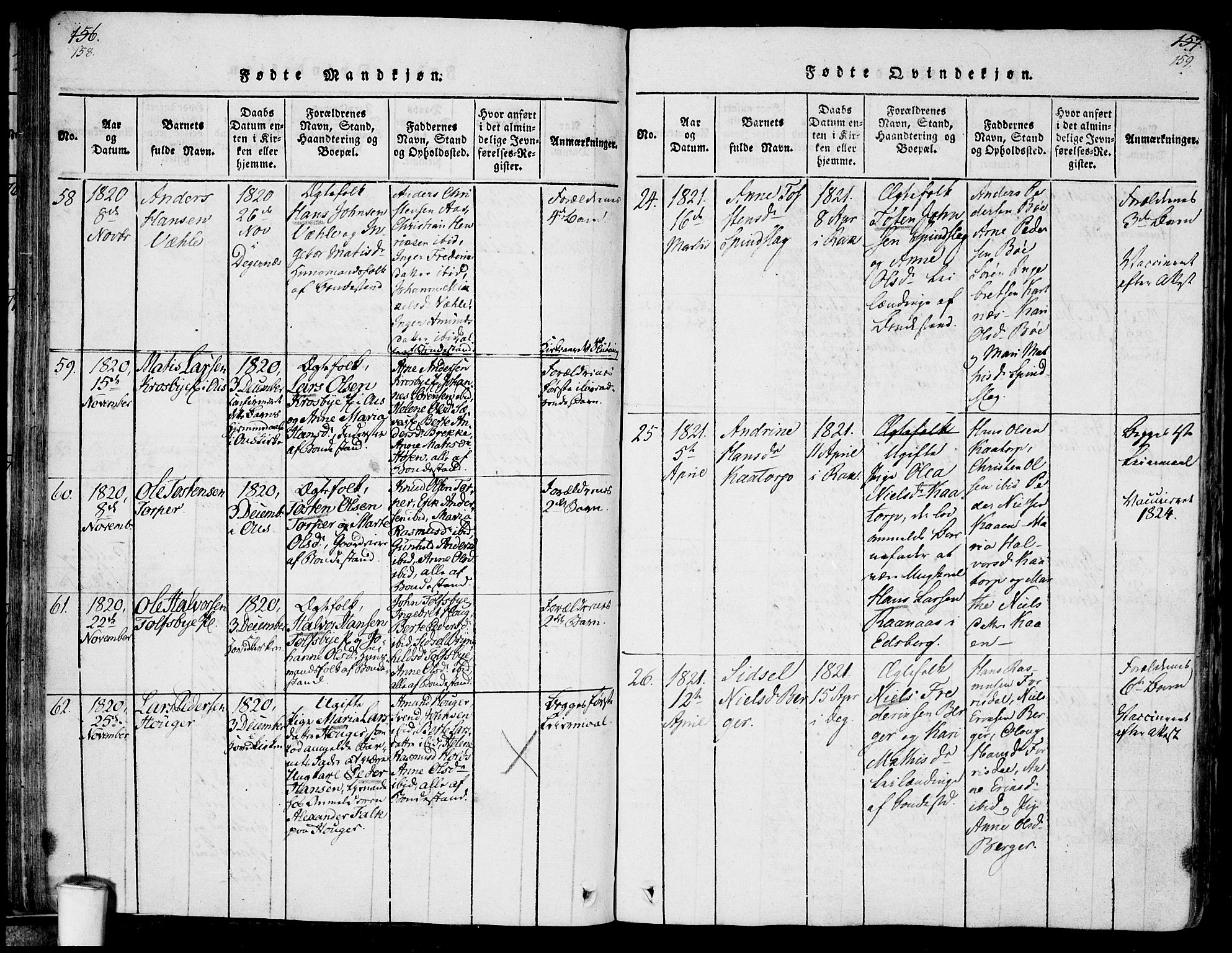 Rakkestad prestekontor Kirkebøker, AV/SAO-A-2008/F/Fa/L0006: Parish register (official) no. I 6, 1814-1824, p. 158-159