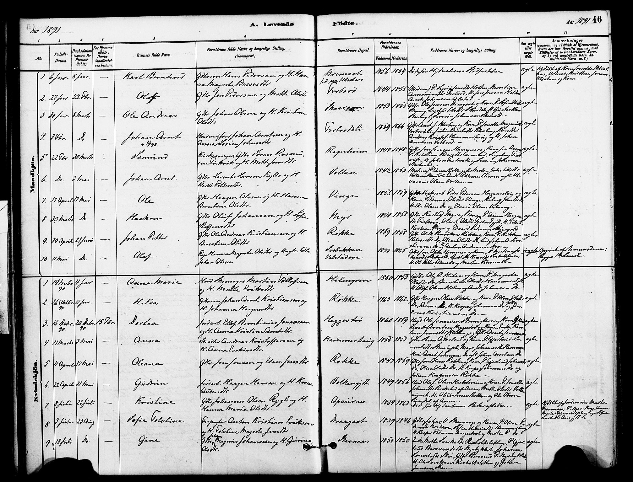 Ministerialprotokoller, klokkerbøker og fødselsregistre - Nord-Trøndelag, SAT/A-1458/712/L0100: Parish register (official) no. 712A01, 1880-1900, p. 46