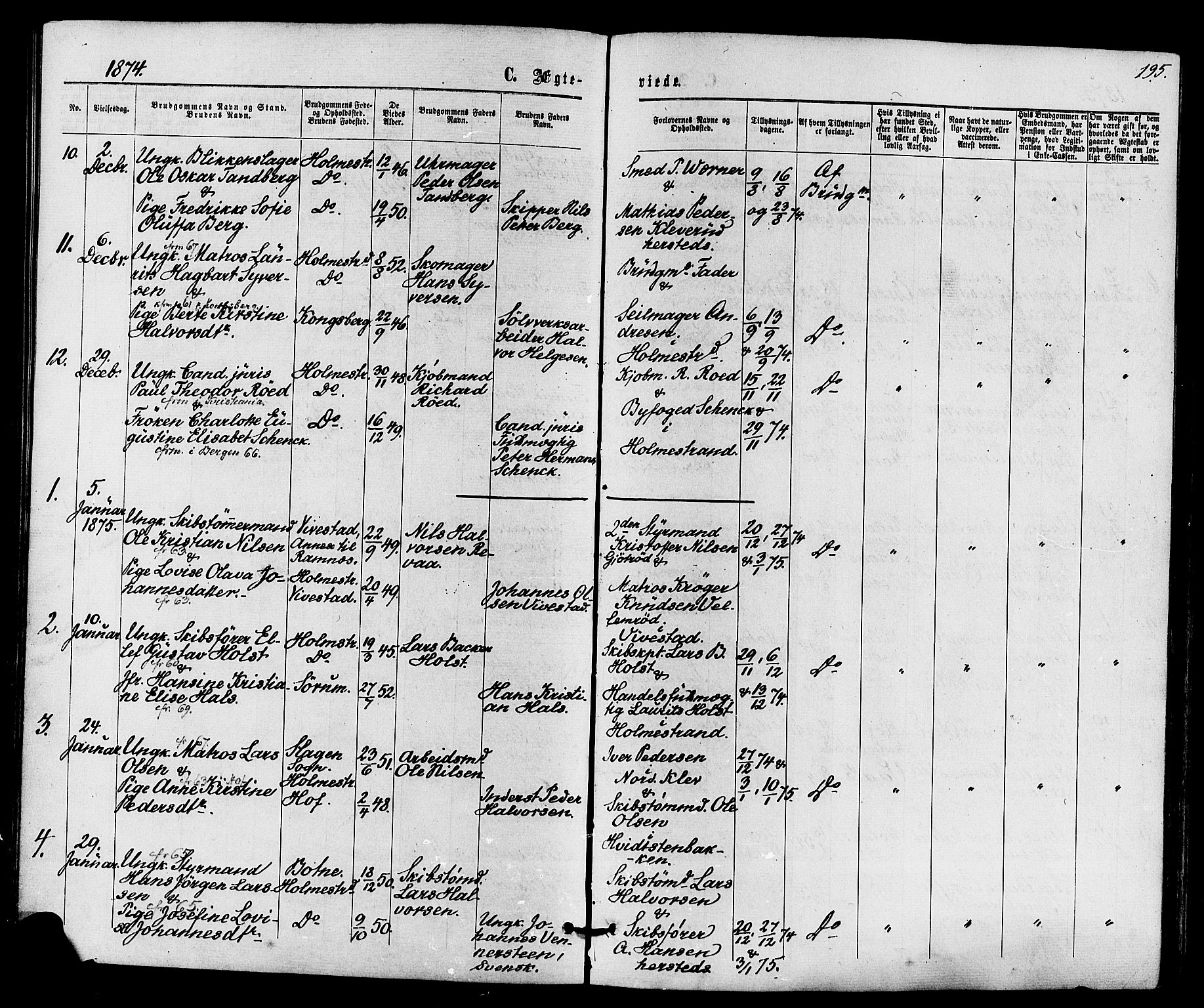 Holmestrand kirkebøker, AV/SAKO-A-346/F/Fa/L0003: Parish register (official) no. 3, 1867-1879, p. 195