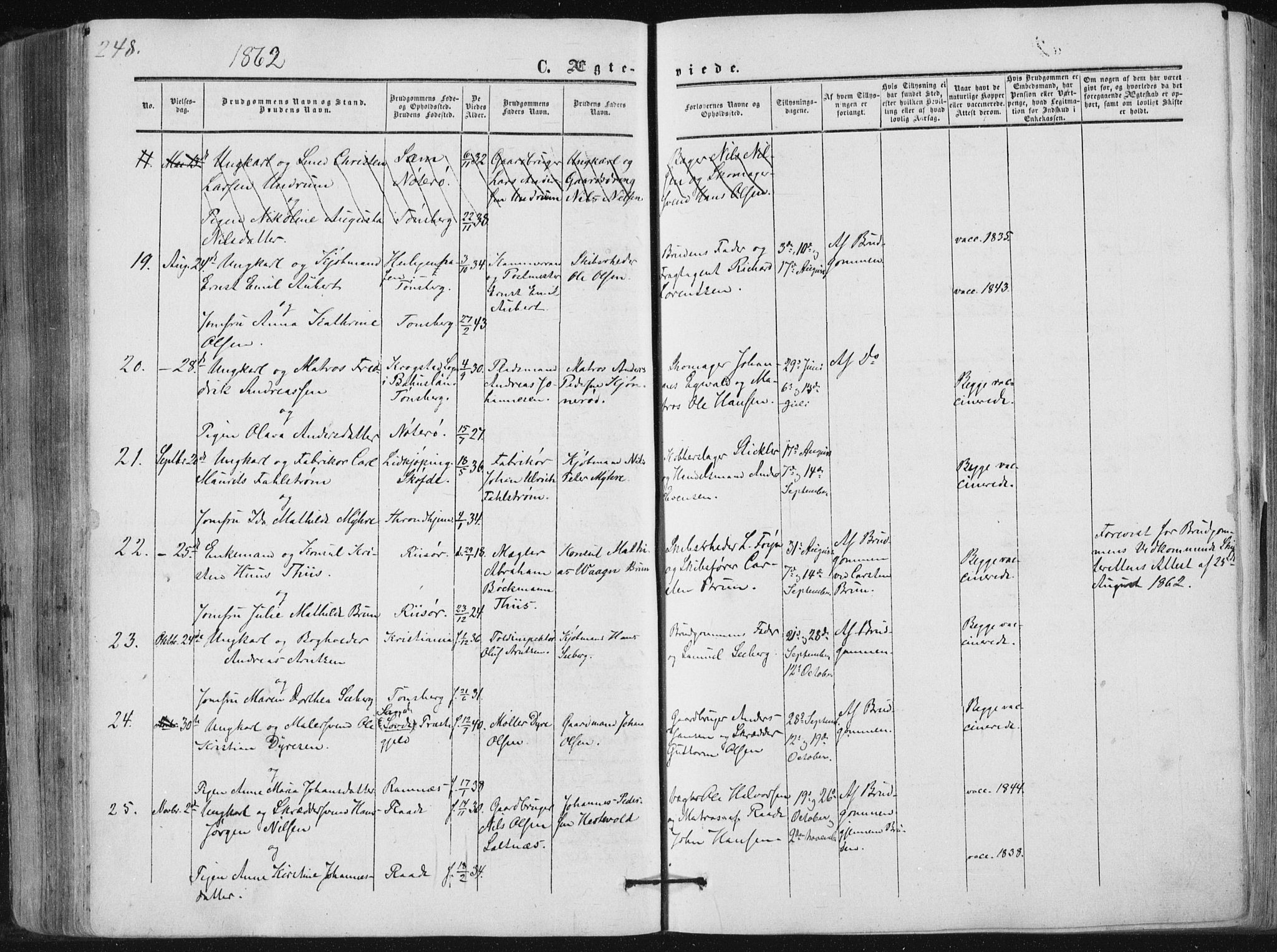 Tønsberg kirkebøker, AV/SAKO-A-330/F/Fa/L0008: Parish register (official) no. I 8, 1855-1864, p. 248