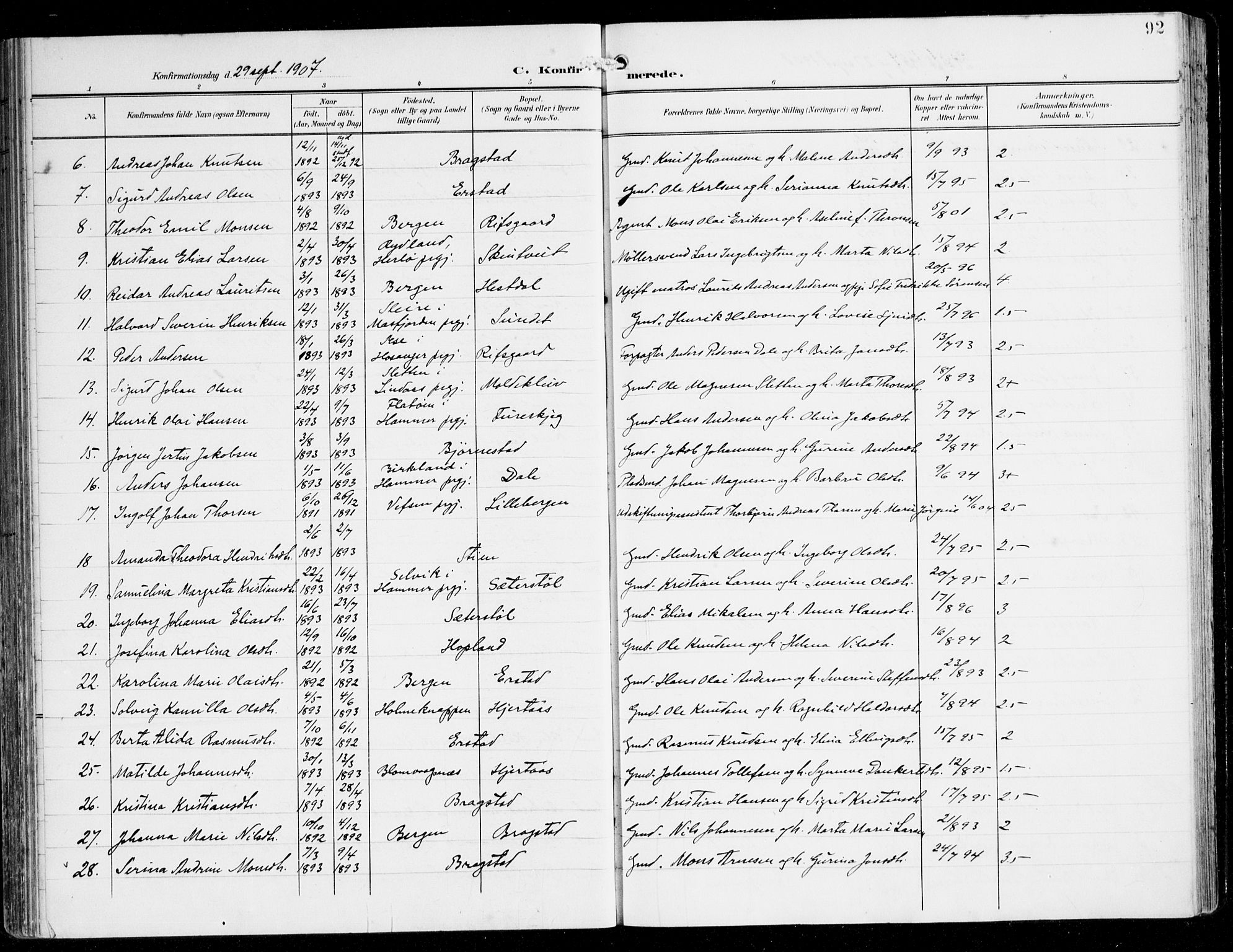 Alversund Sokneprestembete, AV/SAB-A-73901/H/Ha/Haa/Haac/L0002: Parish register (official) no. C 2, 1901-1921, p. 92